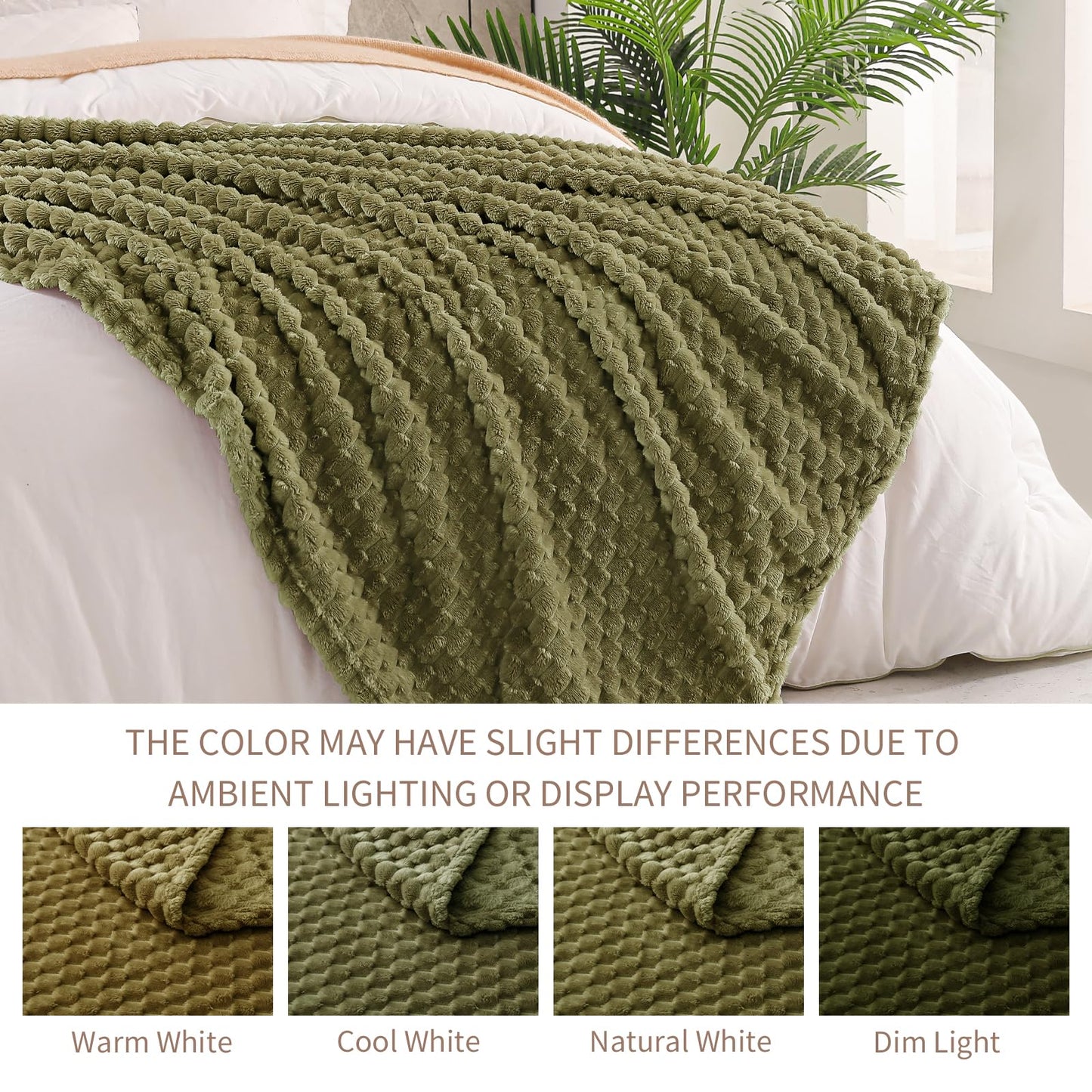 Exclusivo Mezcla Fleece King Blanket for Bed, Extra Large Fuzzy Olive Green Bed Blankets, Soft Cozy Plush Sofa Throws for All Seasons, 90x104 Inches