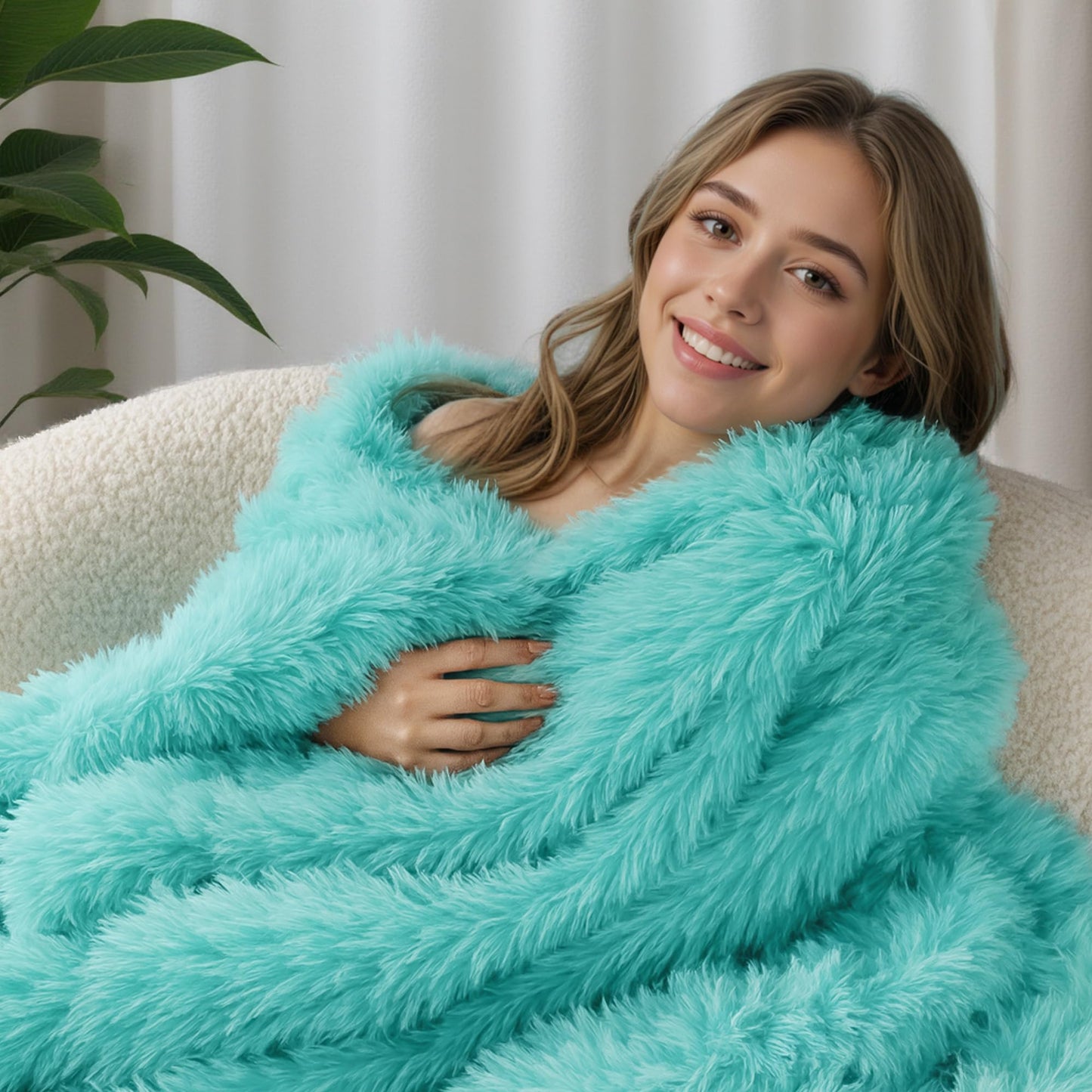 Exclusivo Mezcla Fuzzy Faux Fur Bed Blanket King Size, Reversible Shaggy Sherpa Fleece Blankets,Fluffy Plush Warm Throws for Couch, Bed, 90X104 Inches, Teal