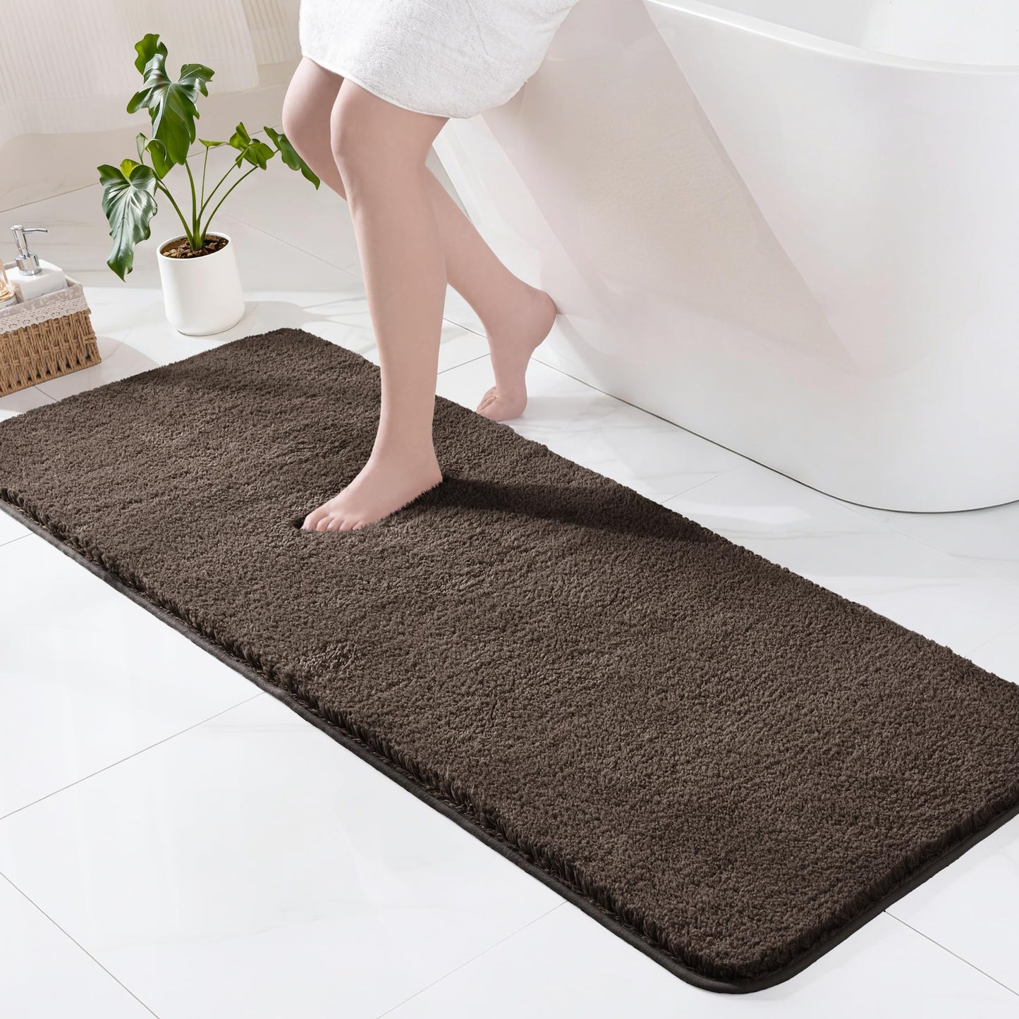 Exclusivo Mezcla Bathroom Rugs Mat 24x70, Extra Soft Non Slip Absorbent Water Microfiber Bath Rugs, Machine Washable Quick Dry Bath Mats for Bathroom Floor, Shower, Home Decor, Solid Coffee