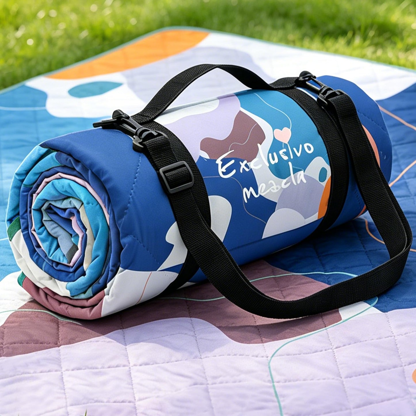 Exclusivo Mezcla Waterproof Picnic Blankets 3-Layer 80"x 80" Large Sandproof Beach Blanket Foldable Outdoor Blanket for Camping on Grass Picnic Mat, Abstract Blue