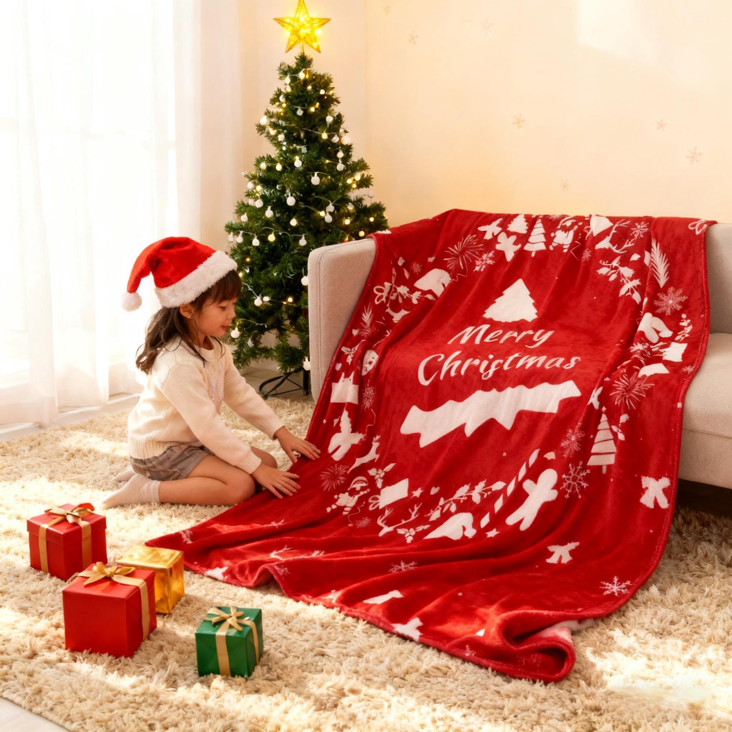 Exclusivo Mezcla Fleece Twin Blanket for Bed, Ultra Plush Christmas Holiday Printed Velvet Blankets,Lightweight and Cozy-60"x80"(Burgundy)