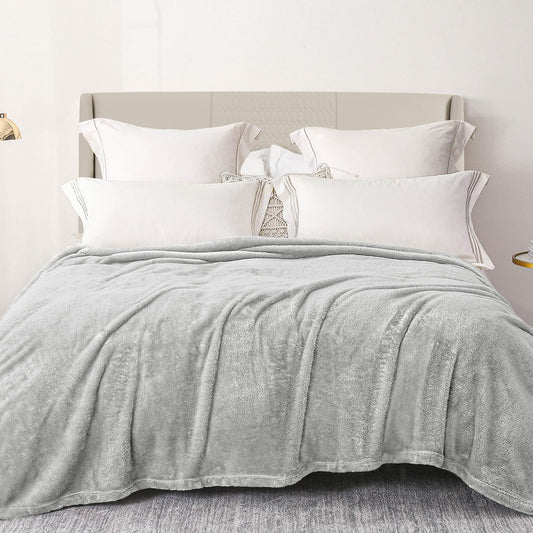Exclusivo Mezcla Plush Fuzzy Fleece Bed Blanket Queen Size, Super Soft, Fluffy and Warm Blankets for Couch, Bed, All Season (Light Grey, 90x90 Inches)