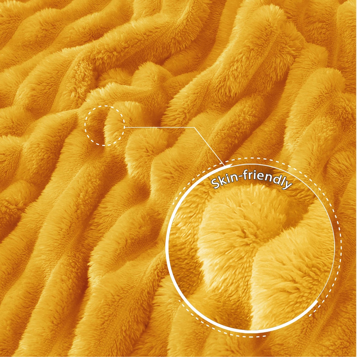 Exclusivo Mezcla Fleece Throw Blanket for Couch, Super Soft 3D Striped Jacquard Blanket, Lightweight Fuzzy Cozy Blankets, Mustard Yellow, 50"x60"