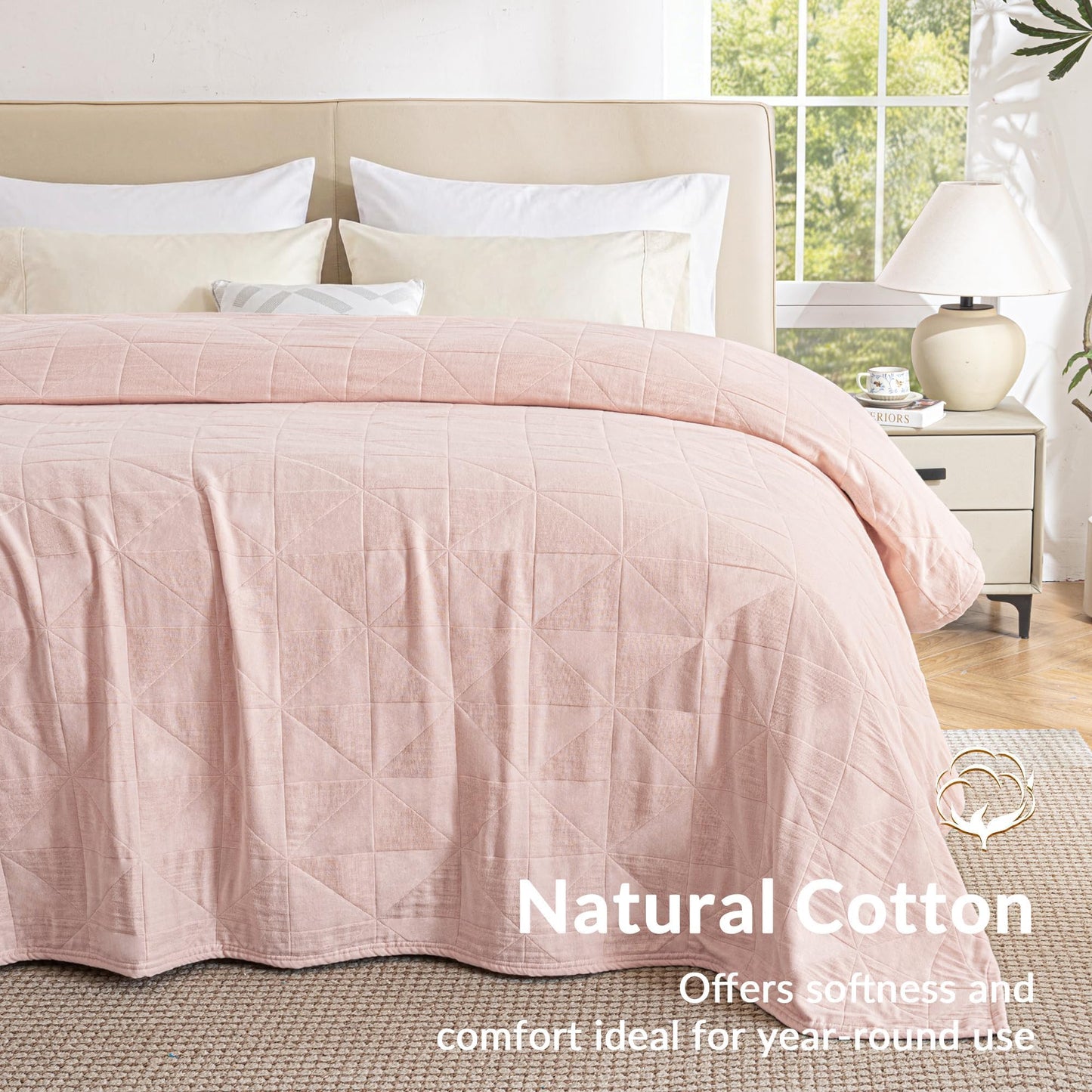 Exclusivo Mezcla 100% Cotton 4 Layers Muslin Twin Blanket for Dorm, Moisture-wicking and Breathable Gauze Blanket with Geometric Pattern for Year Round Comfort, 60"x80", Pink