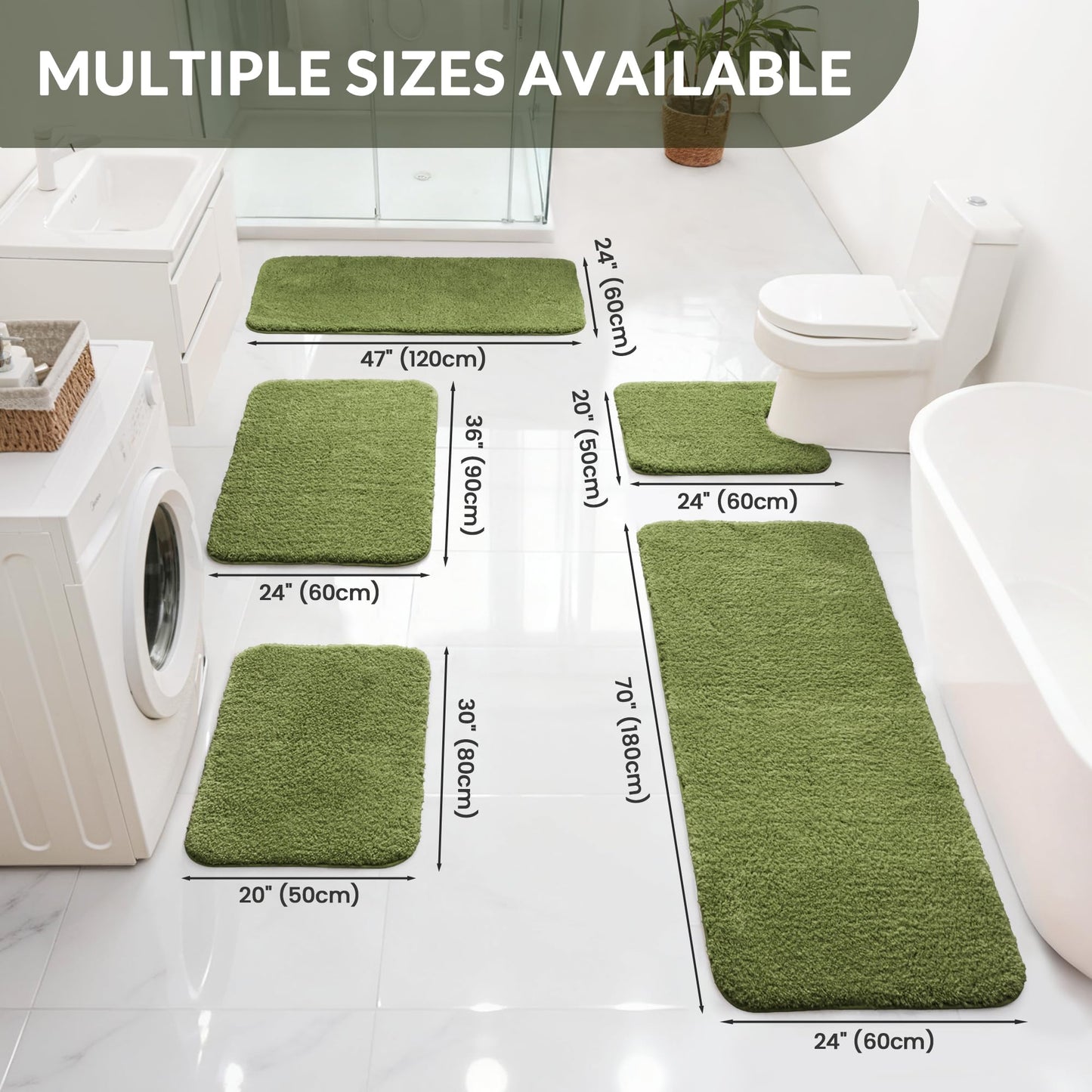 Exclusivo Mezcla Bathroom Rugs Mat 24x36, Extra Soft Non Slip Absorbent Water Microfiber Bath Rugs, Machine Washable Quick Dry Bath Mats for Bathroom Floor, Shower, Home Decor, Solid Olive Green