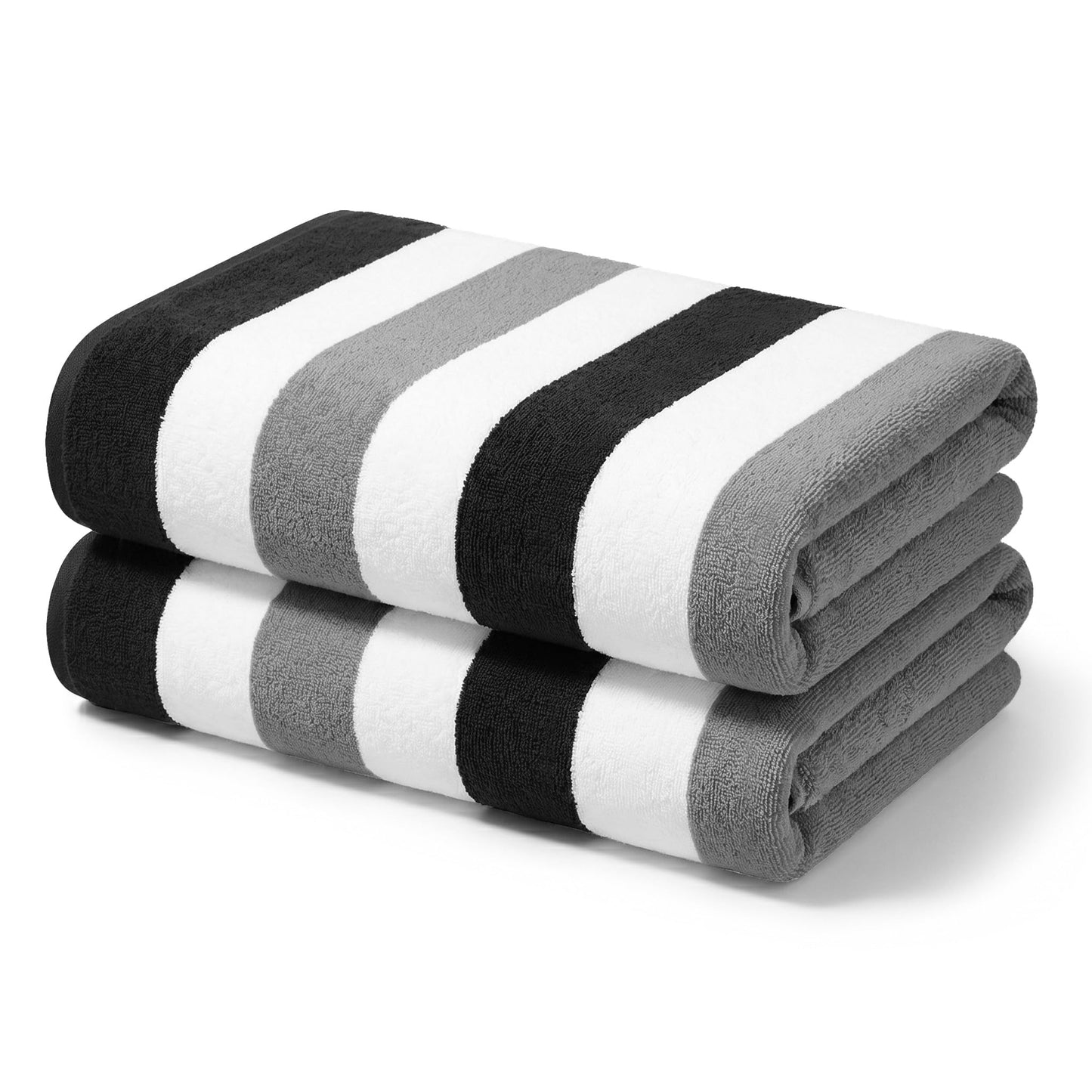 Exclusivo Mezcla 2-Pack Cotton Oversized 35"x70" Cabana Stripe Beach Towels, Super Absorbent Soft Plush Pool Towel, Bath Towel (Mixed Grey)