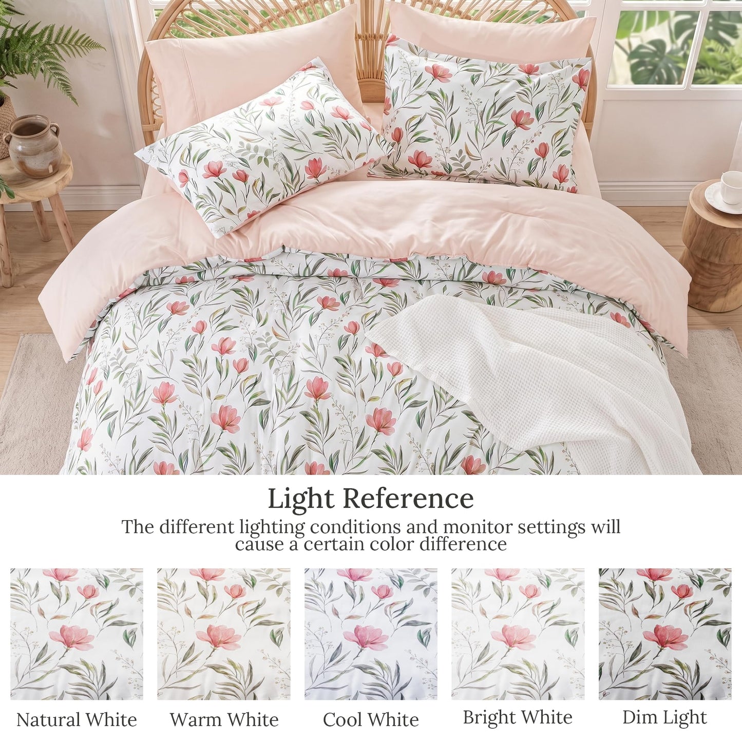 Exclusivo Mezcla Floral Full Comforter Set, 3 Pieces Lightweight Reversible Soft Bedding Comforters for All Seasons, Pink Botanical Flowers Pattern