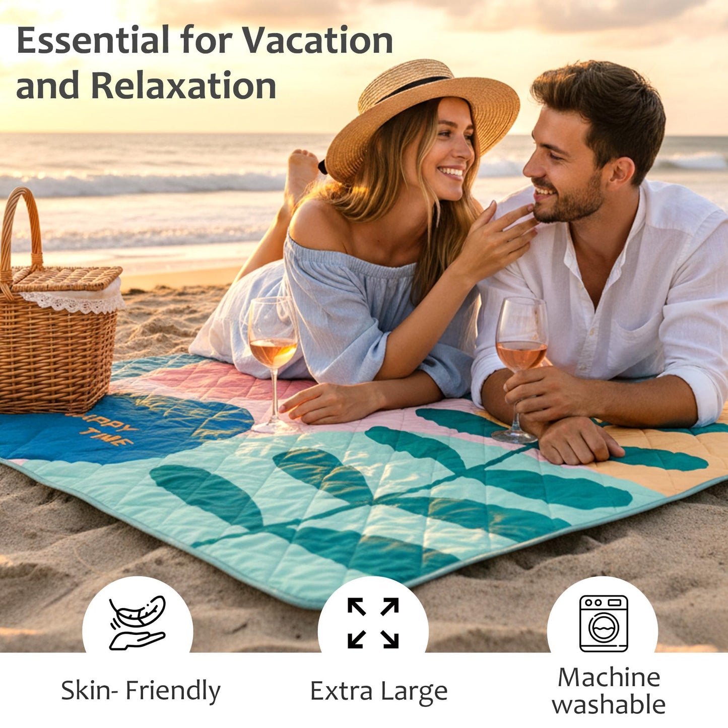 Exclusivo Mezcla Waterproof Picnic Blankets 3-Layer 80"x 80" Large Sandproof Beach Blanket Foldable Outdoor Blanket for Camping on Grass Picnic Mat, Green Leaf