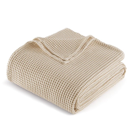Exclusivo Mezcla 100% Cotton Waffle Weave Throw Blanket, Soft, Lightweight and Breathable Muslin Gauze Blanket for Couch, Sofa, All Season, 50"x70", Khaki
