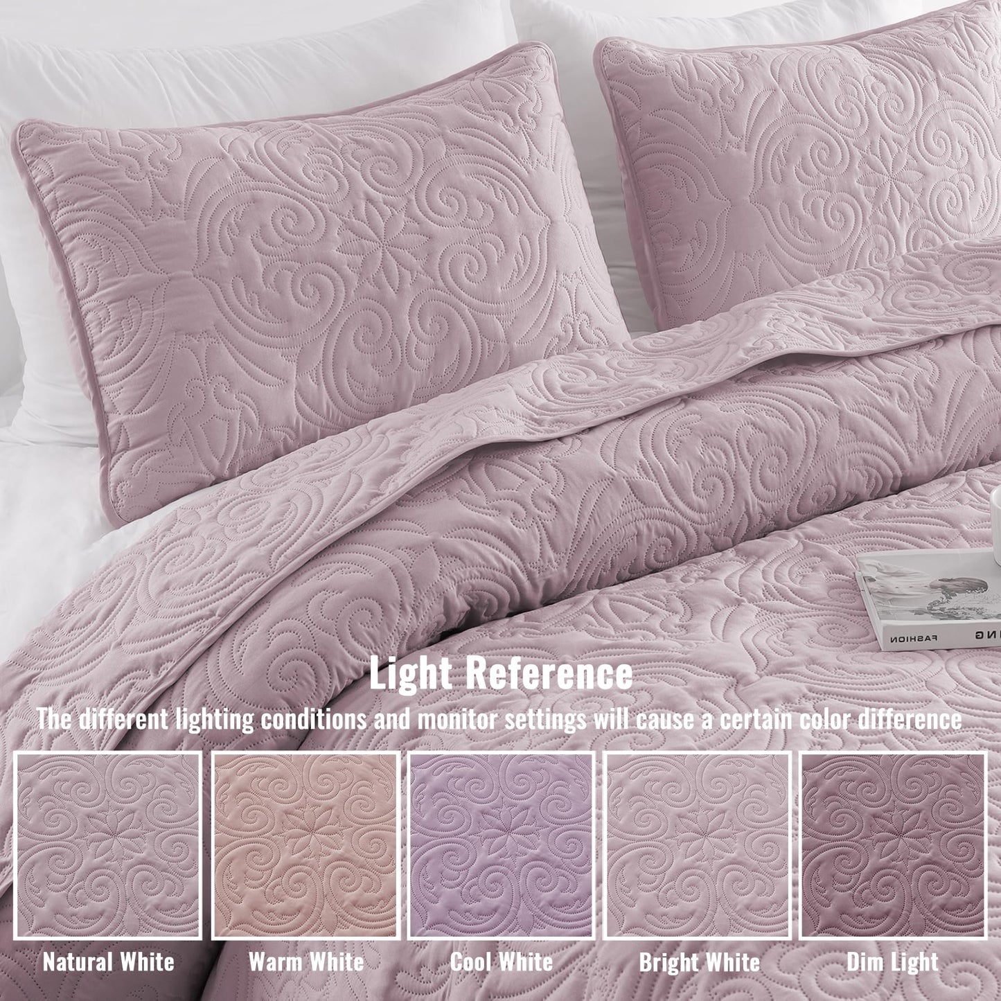 Exclusivo Mezcla Twin Quilt Bedding Set with 1 Pillow Sham, Lightweight Lilac Ash Twin Size Quilt Bedspread with Vintage Damask Pattern, Soft Bedspreads Coverlets for All Seasons