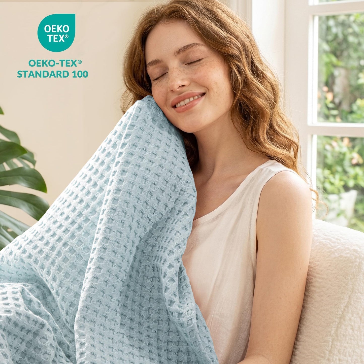 Exclusivo Mezcla 100% Cotton Twin Size Blanket, Lightweight Gauze Blankets for Sofa(60"x80", Light Blue)