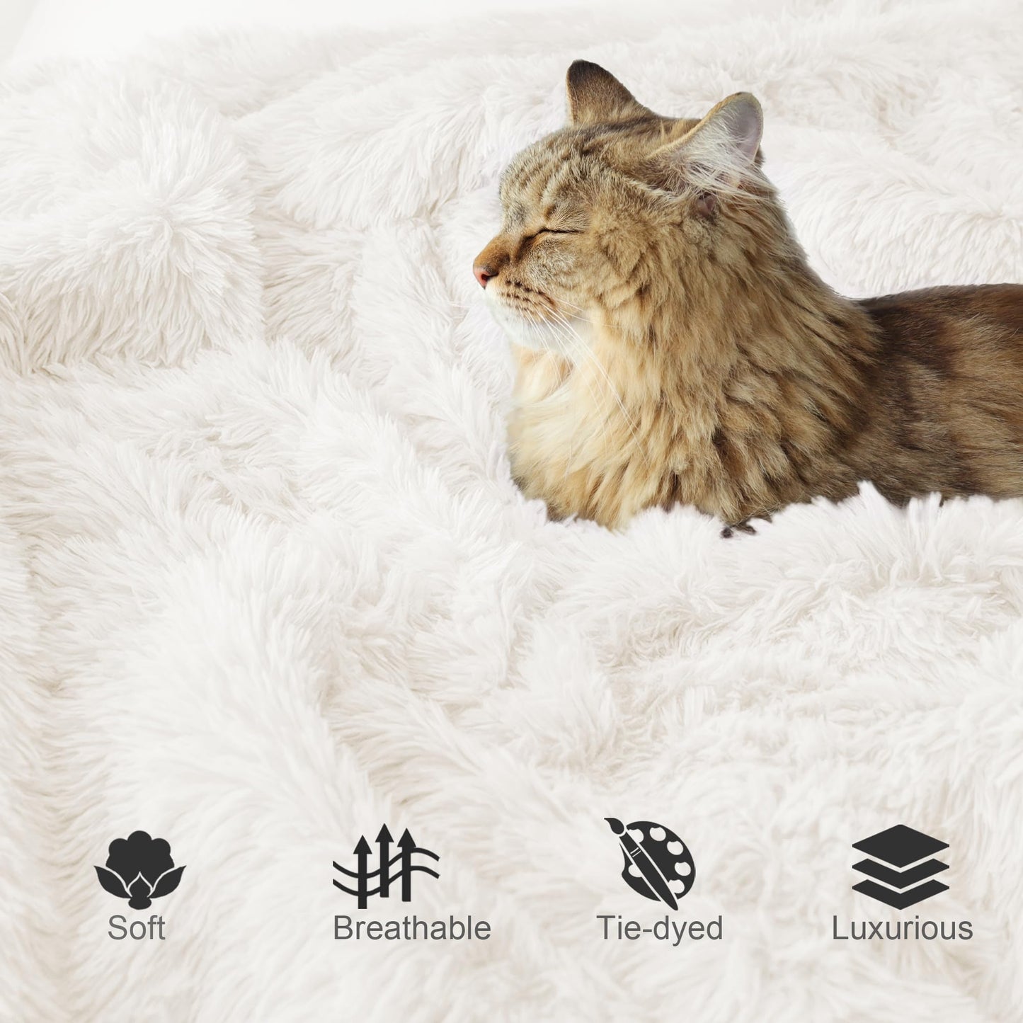 Exclusivo Mezcla Fuzzy Faux Fur Bed Blanket King Size, Reversible Shaggy Sherpa Fleece Blankets,Fluffy Plush Warm Throws for Couch, Bed, 90X104 Inches, White