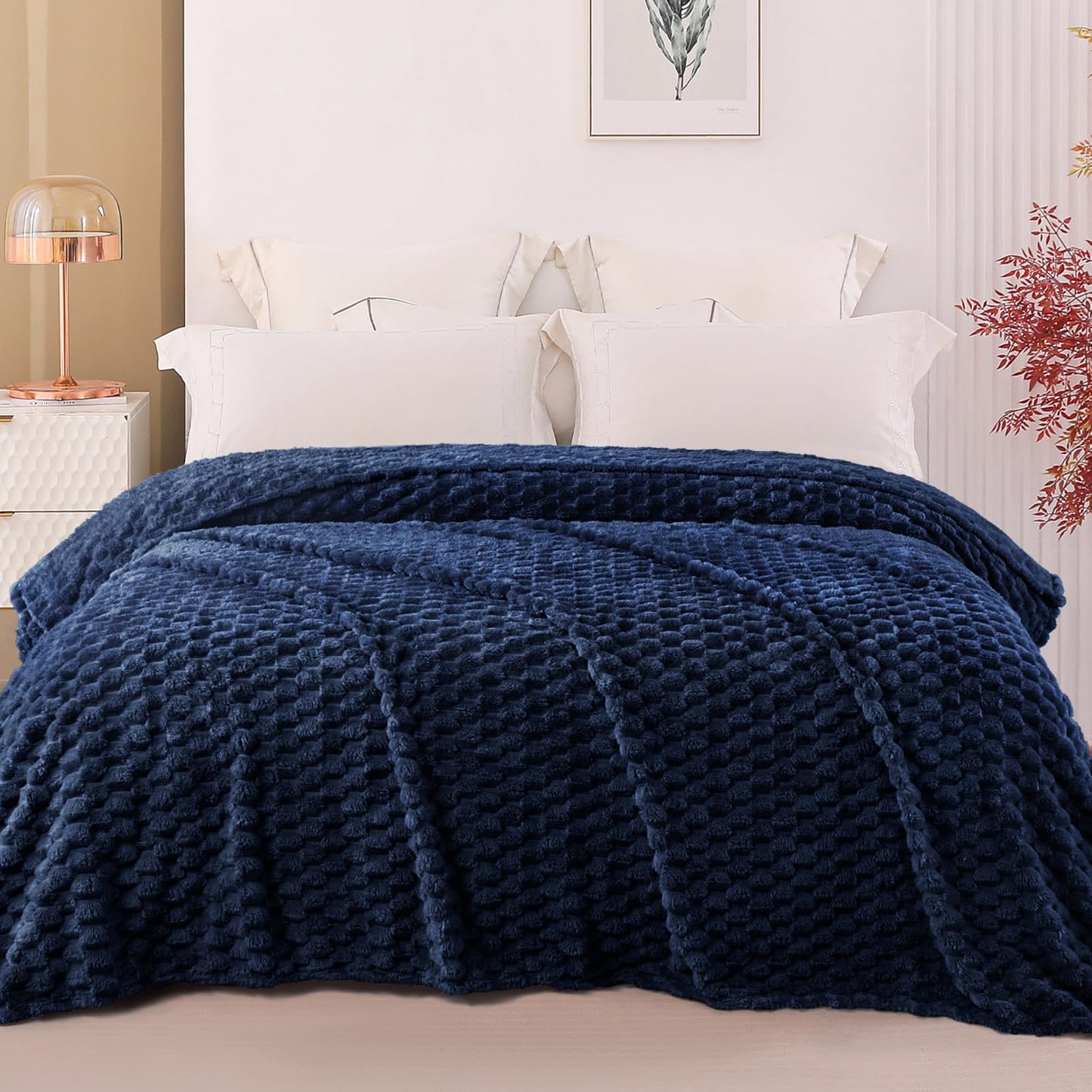 Exclusivo Mezcla Fleece California King Blanket for Bed, Oversized Fuzzy Navy Blue Bed Blankets, Soft Cozy Plush Sofa Throws for All Seasons, 120x120 Inches