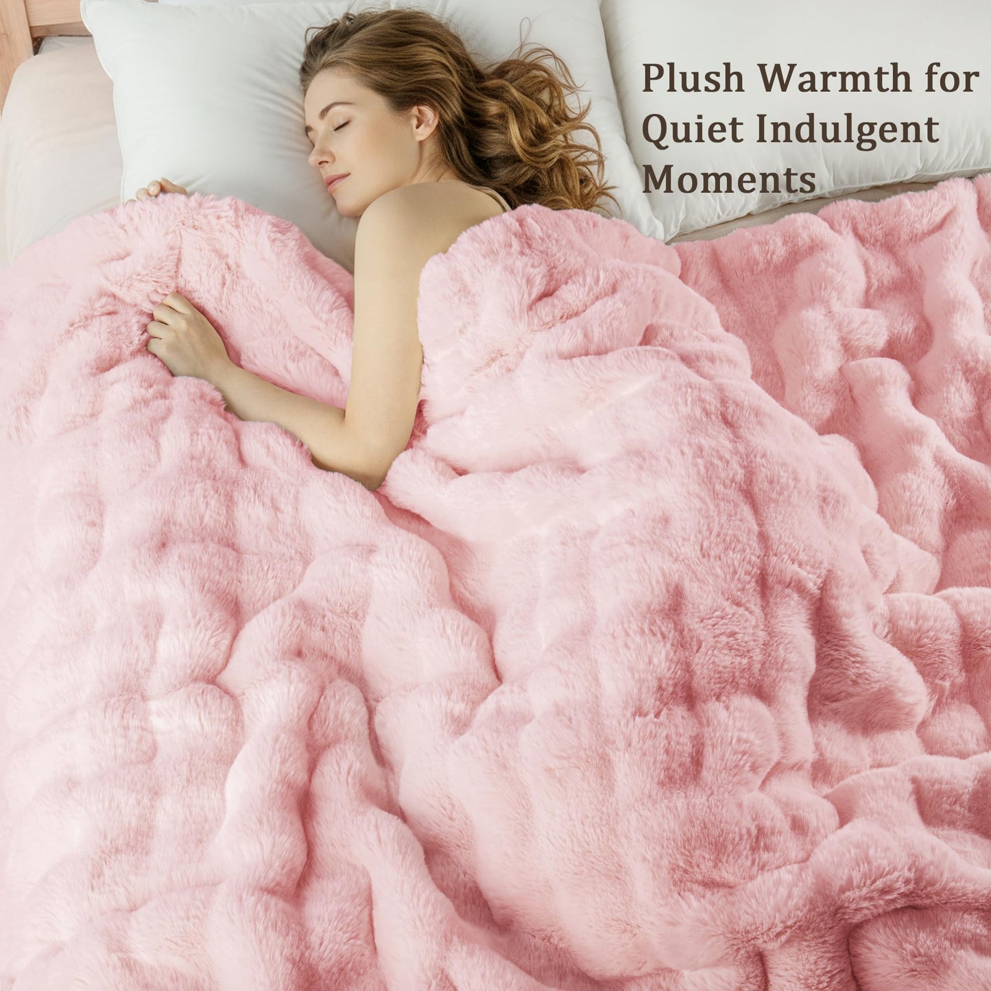Exclusivo Mezcla Fuzzy Faux Fur Bed Blanket Twin Size, Sherpa Fleece Blankets,Fluffy Plush Warm Throws for Couch, Bed, 60X80 Inches, Pink