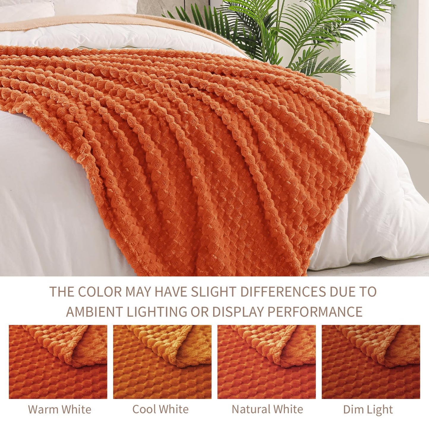 Exclusivo Mezcla Fleece California King Blanket for Bed, Oversized Fuzzy Burnt Orange Bed Blankets, Soft Cozy Plush Sofa Throws for All Seasons, 120x120 Inches