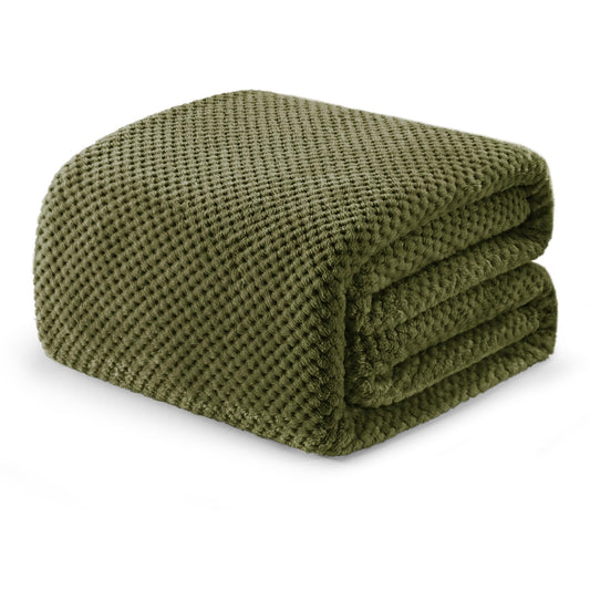 Exclusivo Mezcla Fleece Bed Blanket Twin Size, Super Soft and Warm Blankets for Couch, Sofa and Bed Waffle Textured, Cozy, Fuzzy and Lightweight (Olive Green, 60x80 Inches)