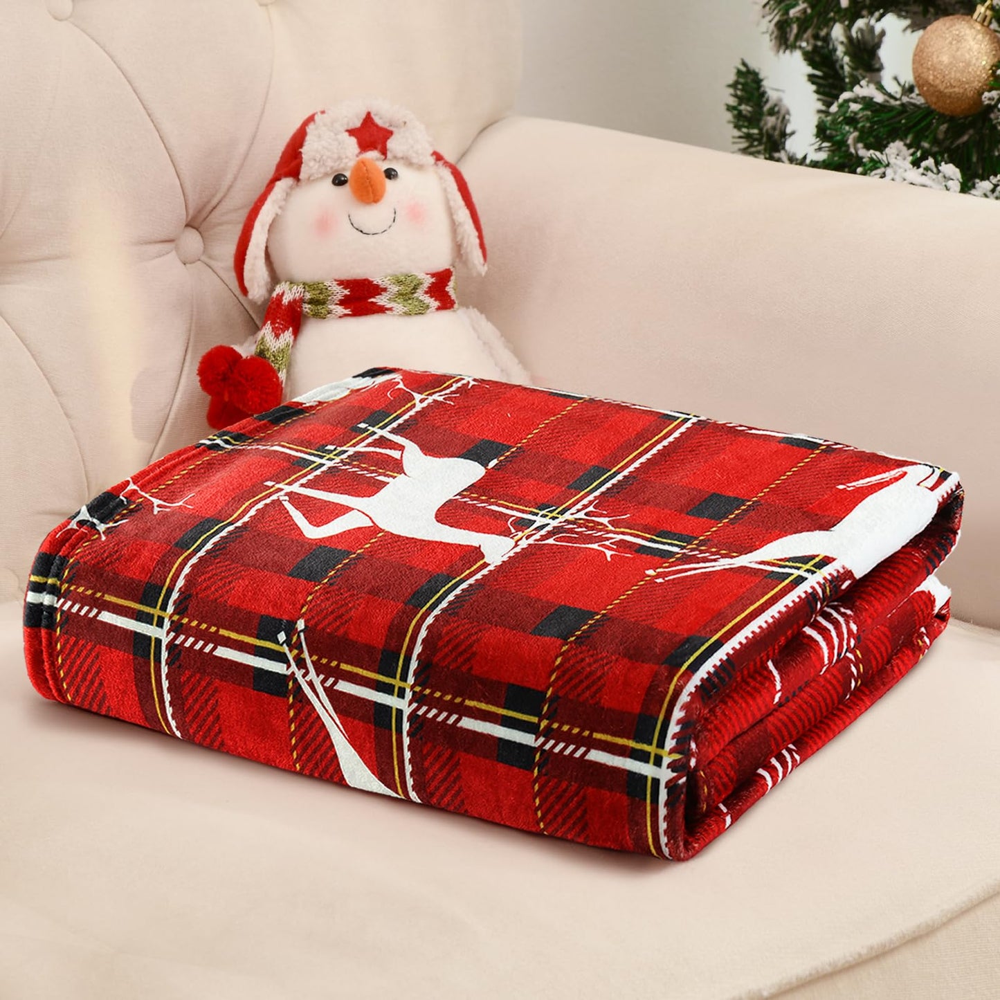Exclusivo Mezcla Fleece Throw Blanket, Ultra Plush Christmas Holiday Printed Velvet Blankets,Lightweight and Cozy-50"x60"(Red Checkered)