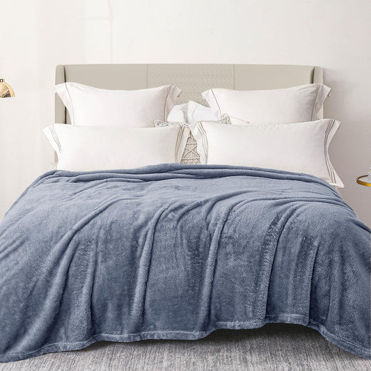 Exclusivo Mezcla Plush Fuzzy Fleece Bed Blanket King Size, Super Soft, Fluffy and Warm Blankets for Couch, Bed, All Season (Stone Blue, 90x104 Inches)