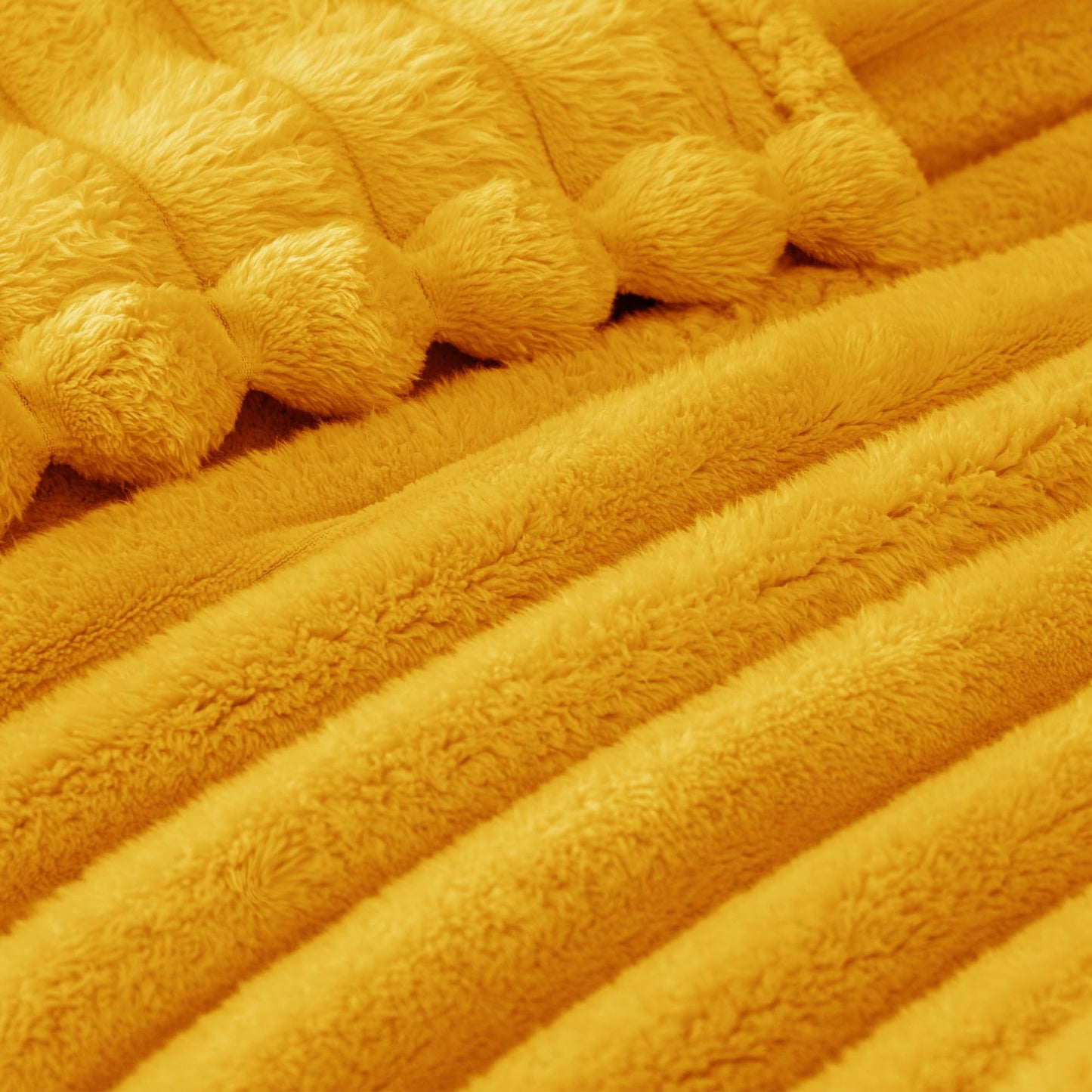Exclusivo Mezcla Twin Size Flannel Fleece Blanket, Super Soft 3D Striped Jacquard Blanket for Bed, Lightweight Fuzzy Cozy Blankets, Mustard Yellow, 60"x80"