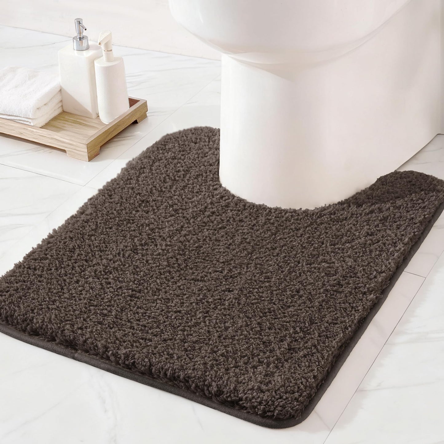 Exclusivo Mezcla Toilet Rugs U-Shaped 20x24, Extra Soft Non Slip Absorbent Water Microfiber Bath Rugs, Machine Washable Quick Dry Bath Mats for Toilet, Solid Coffee