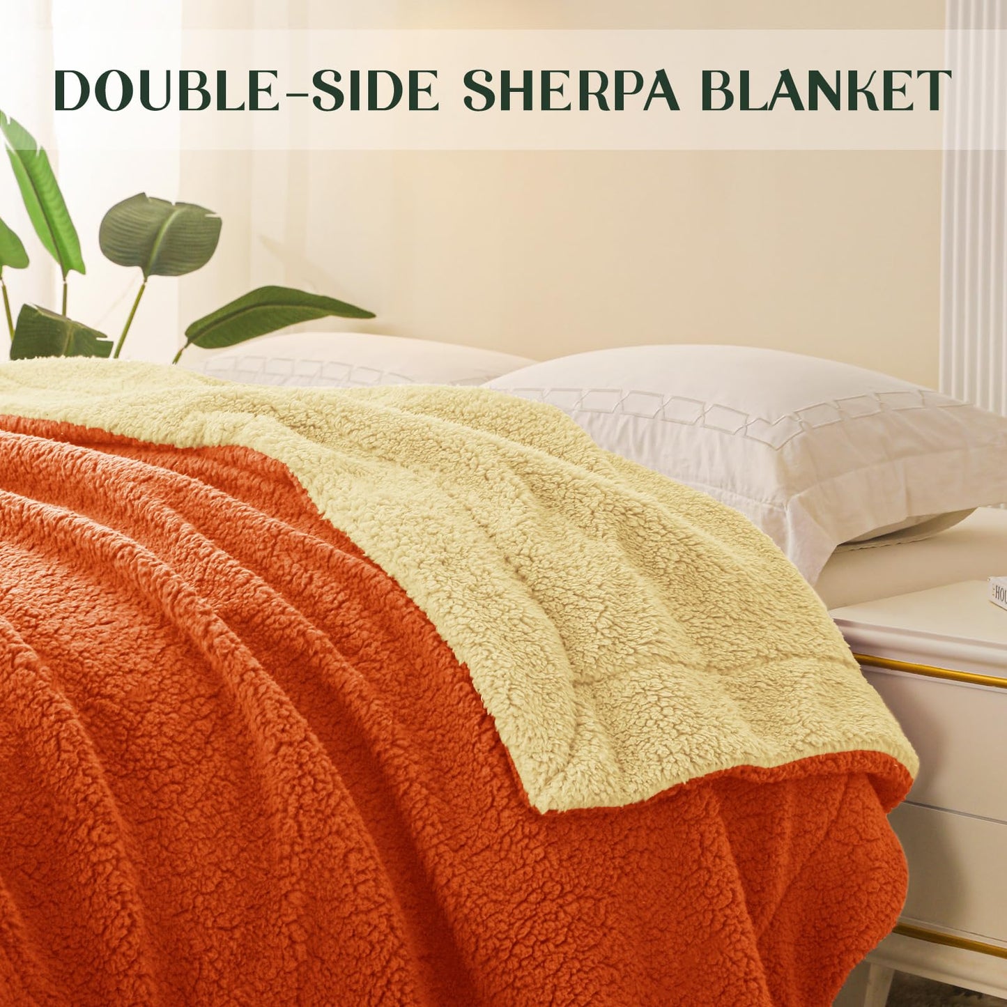 Exclusivo Mezcla Reversible Twin Size Sherpa Blanket, Thick and Warm Fleece Blankets for Winter, Soft Plush Fluffy for Bed, 60x80 Inches, Orange/ Yellow