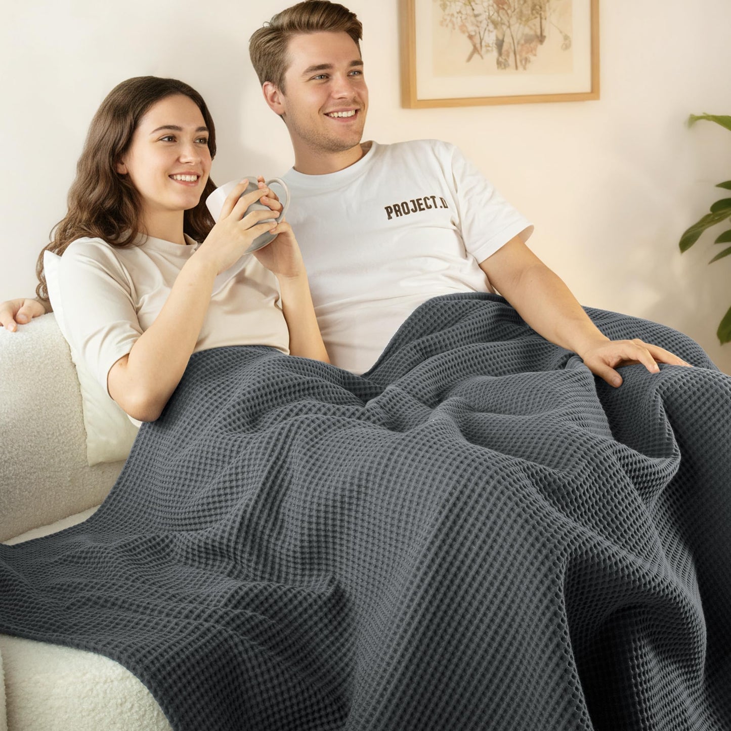 Exclusivo Mezcla 100% Cotton Waffle Weave Blanket Twin Size, Soft, Lightweight and Breathable Muslin Gauze Blanket for Dorm, Home Decor, All Season, 60"x80", Dark Grey