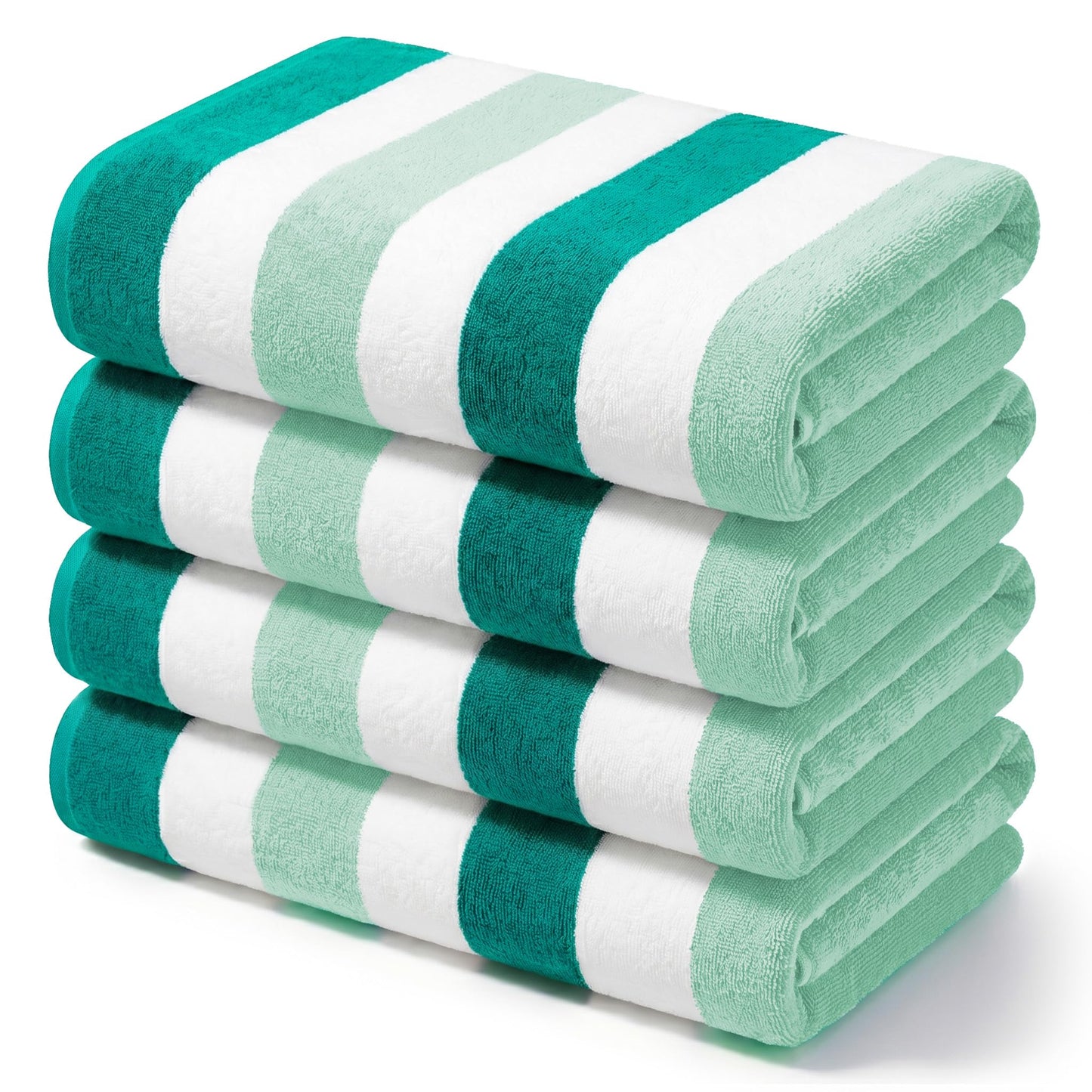 Exclusivo Mezcla 4-Pack Cotton Oversized 35"x70" Cabana Stripe Beach Towels, Super Absorbent Soft Plush Pool Towel, Bath Towel (Mixed Green)