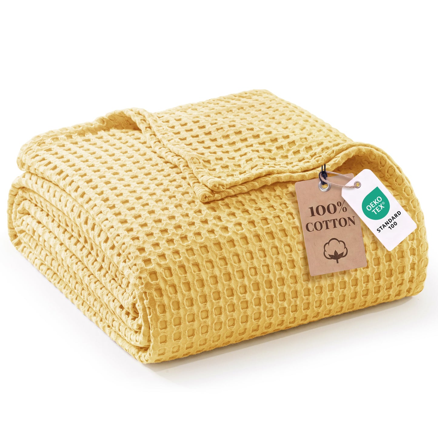 Exclusivo Mezcla 100% Cotton Throw Blanket, Lightweight Gauze Blankets for Sofa(50"x60", Yellow)