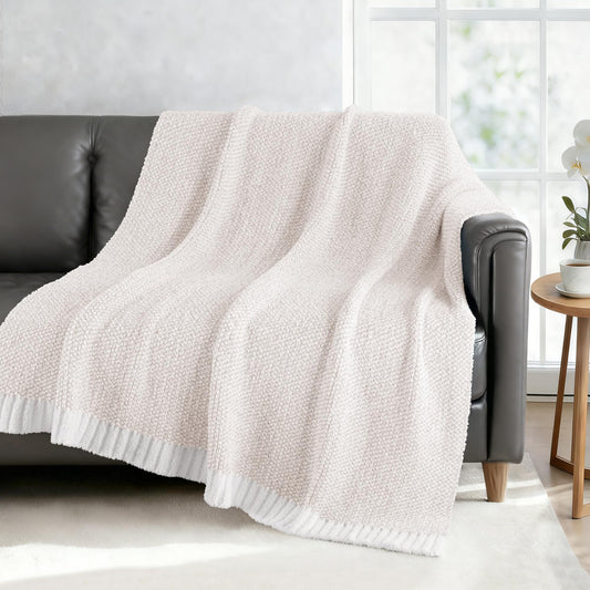 Exclusivo Mezcla Checkered Knit Throw Blanket, Ultra Soft and Warm Reversible Woven Blankets, Cozy Snuggly Throw for Couch Bed and Home Decor, Heather Camel, 50"x60"