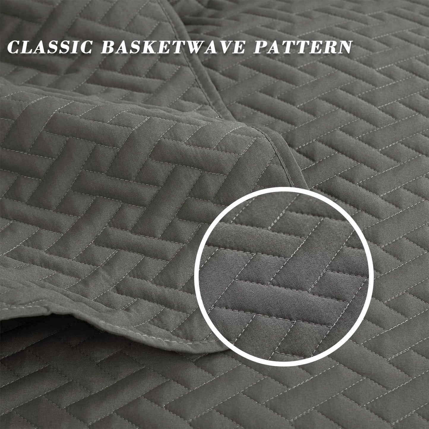 Exclusivo Mezcla 3-Piece Queen/Full Size Quilt Set with Pillow Shams, Basket Quilted Bedspread/Coverlet/Bed Cover(96x88 Inches,Dark Grey) -Soft, Lightweight and Reversible