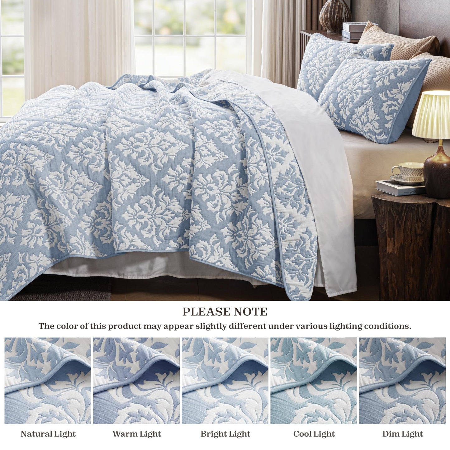 Exclusivo Mezcla Cotton Muslin Quilts Twin Size Blue, Soft Breathable Bedspread Lightweight Prewashed Bed Coverlet With 1 Pillow Sham, Boho Pattern Yarn Dyed Quilt Bedding Set for All Seasons
