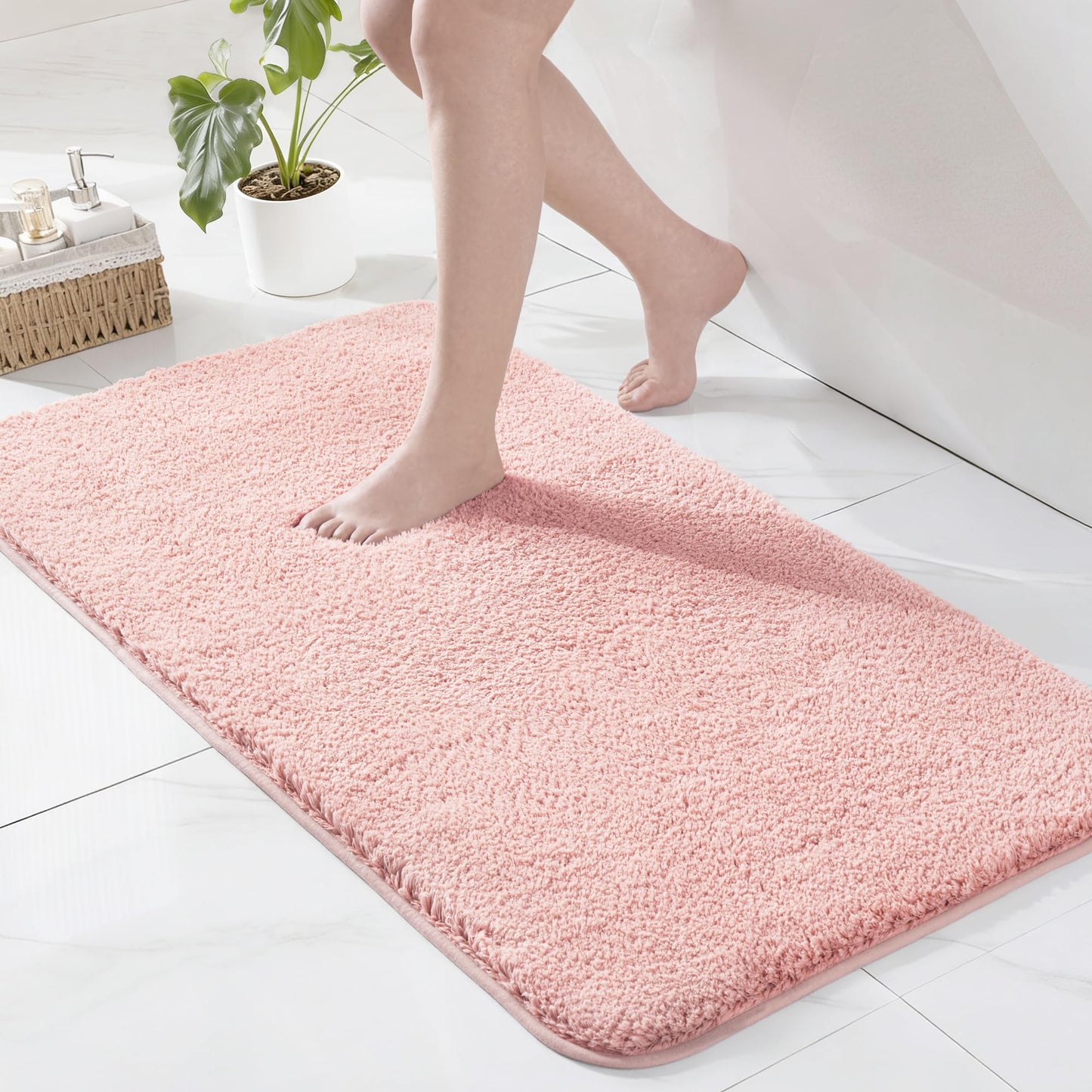 Exclusivo Mezcla Bathroom Rugs Mat 24x36, Extra Soft Non Slip Absorbent Water Microfiber Bath Rugs, Machine Washable Quick Dry Bath Mats for Bathroom Floor, Shower, Home Decor, Solid Pink