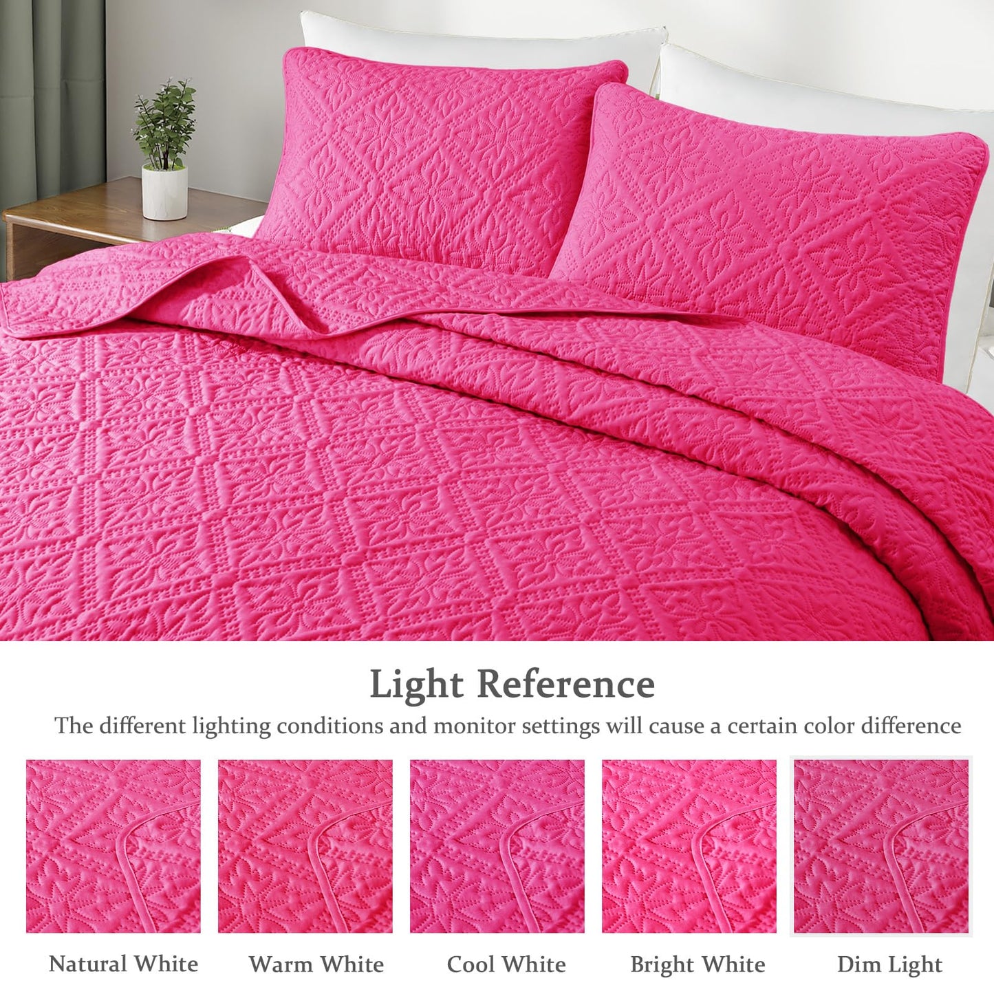 Exclusivo Mezcla Twin Quilt Bedding Set, Lightweight Soft Bedspreads Coverlets with 1 Pillow Sham, Modern Hot Pink Quilts Twin XL Size for All Seasons
