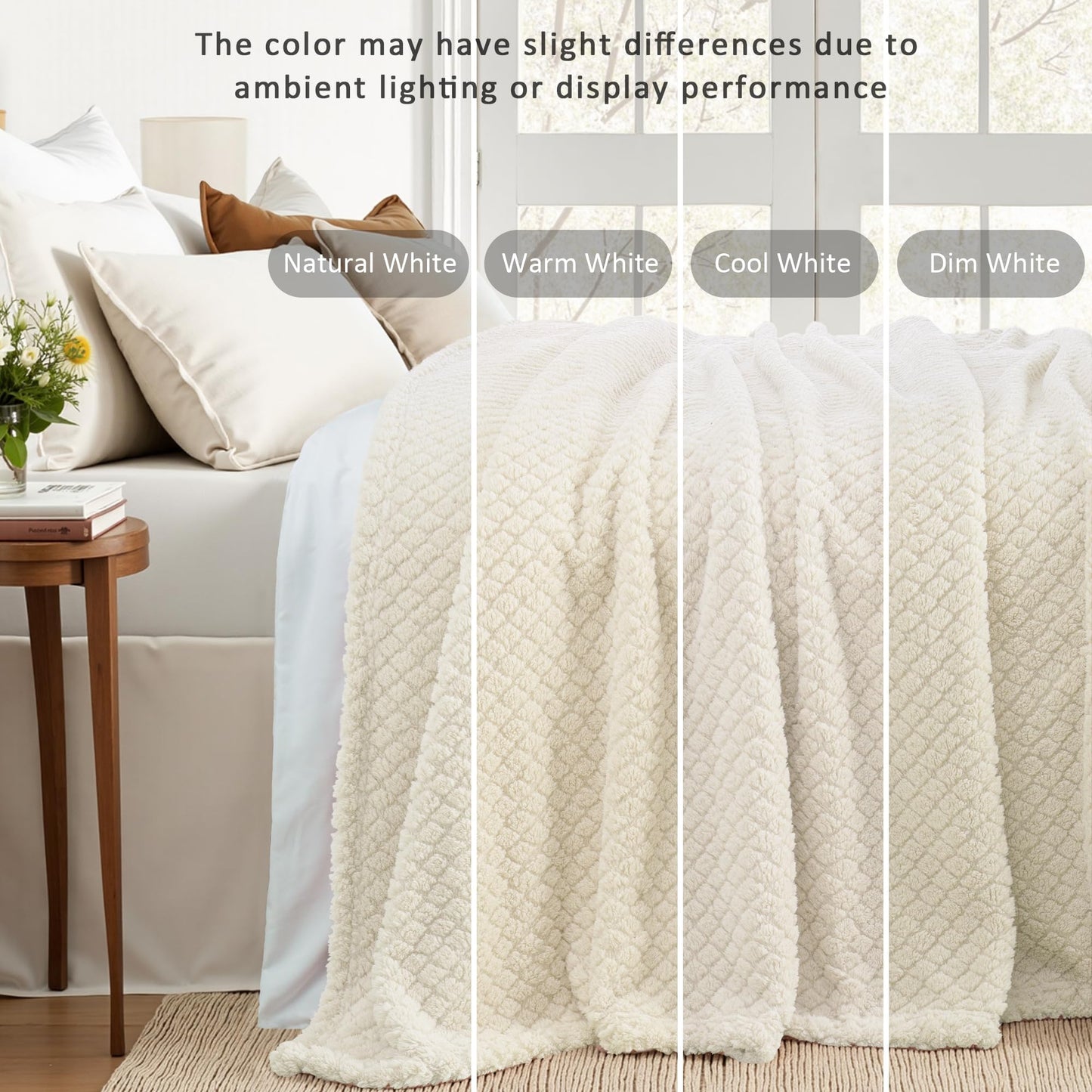 Exclusivo Mezcla Twin Size Flannel Fleece Blanket, Super Soft Jacquard Bed Blanket, Lightweight Fuzzy Warm for All Seasons, 60x80 Inches, Ivory