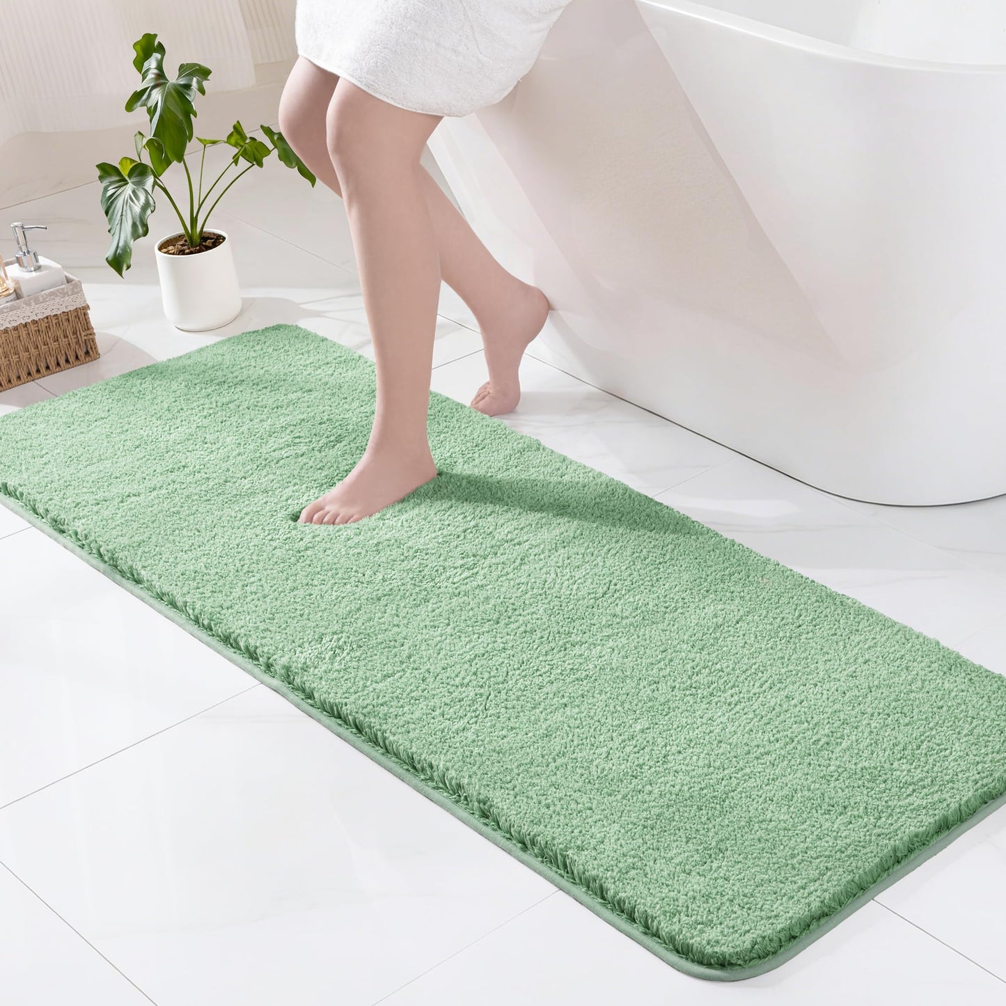 Exclusivo Mezcla Bathroom Rugs Mat 24x70, Extra Soft Non Slip Absorbent Water Microfiber Bath Rugs, Machine Washable Quick Dry Bath Mats for Bathroom Floor, Shower, Home Decor, Solid Green