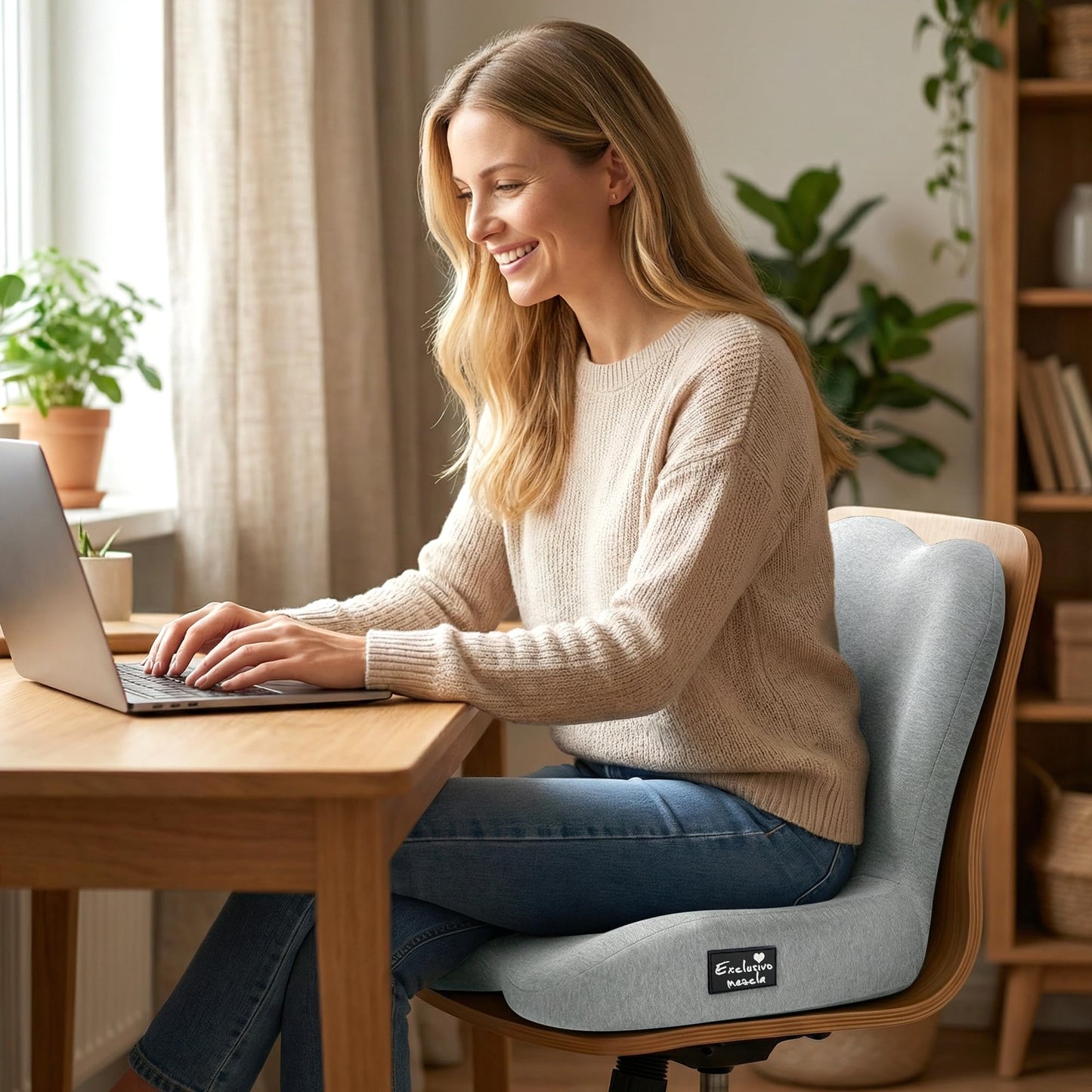 Exclusivo Mezcla Memory Foam Seat Cushion, Ergonomic Tailbone Pain Relief Cushions, Non-Slip Seat Pad for Office Chair and Car Seat, Light Grey