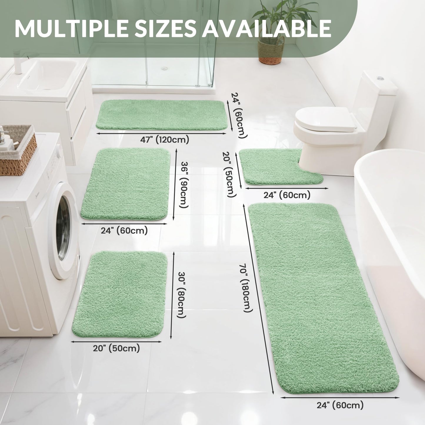 Exclusivo Mezcla Toilet Rugs U-Shaped 20x24, Extra Soft Non Slip Absorbent Water Microfiber Bath Rugs, Machine Washable Quick Dry Bath Mats for Toilet, Solid Green