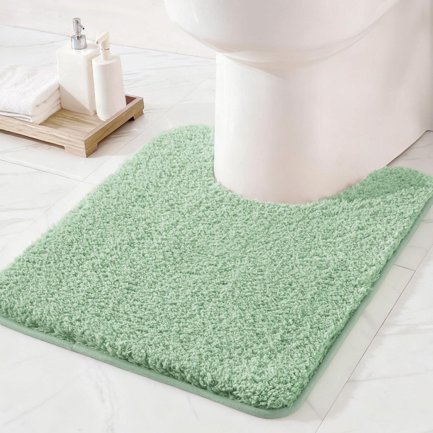 Exclusivo Mezcla Toilet Rugs U-Shaped 20x24, Extra Soft Non Slip Absorbent Water Microfiber Bath Rugs, Machine Washable Quick Dry Bath Mats for Toilet, Solid Green