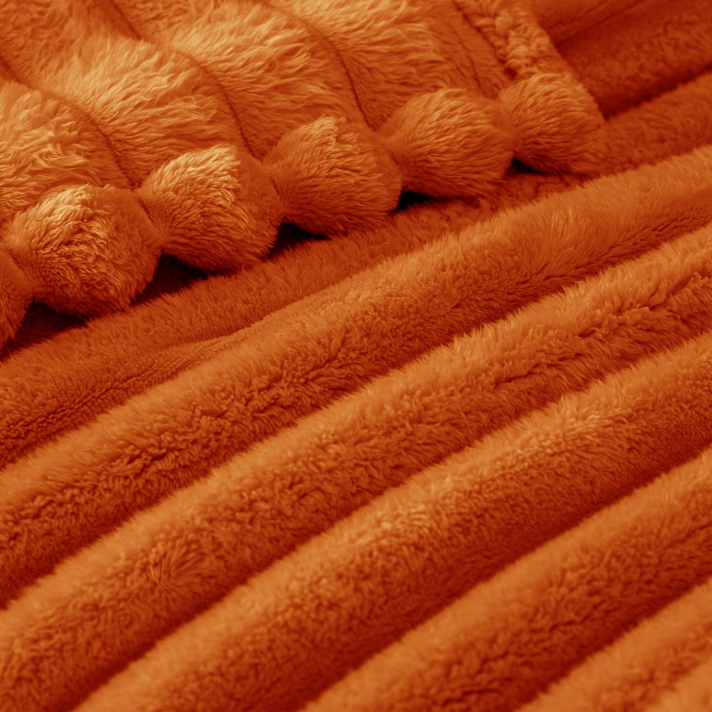 Exclusivo Mezcla Queen Size Flannel Fleece Blanket, Super Soft 3D Striped Jacquard Blanket for Bed, Lightweight Fuzzy Cozy Blankets, Burnt Orange, 90"x90"