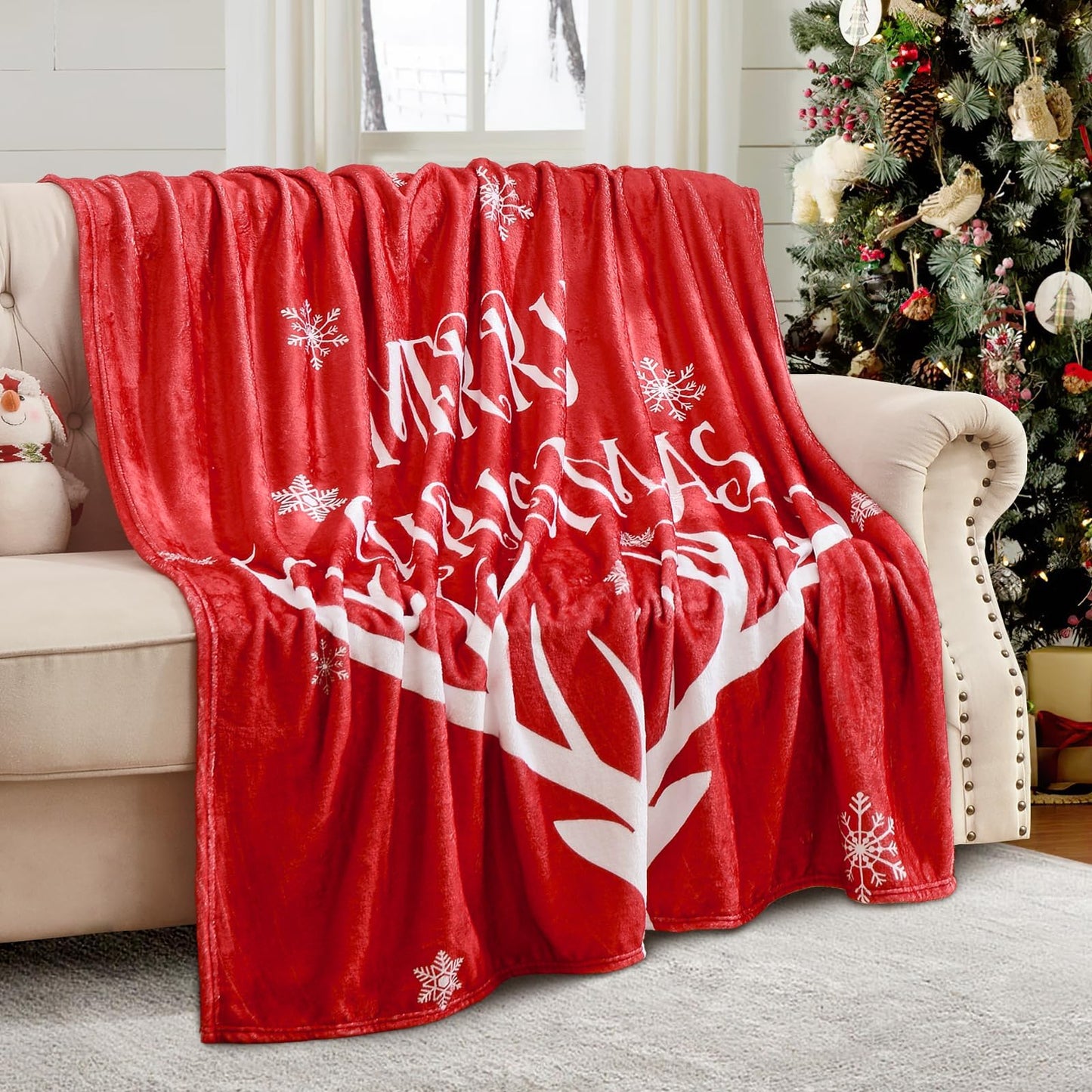 Exclusivo Mezcla Fleece Twin Blanket for Bed, Ultra Plush Christmas Holiday Printed Velvet Blankets,Lightweight and Cozy-60"x80"(Red Reindeer)