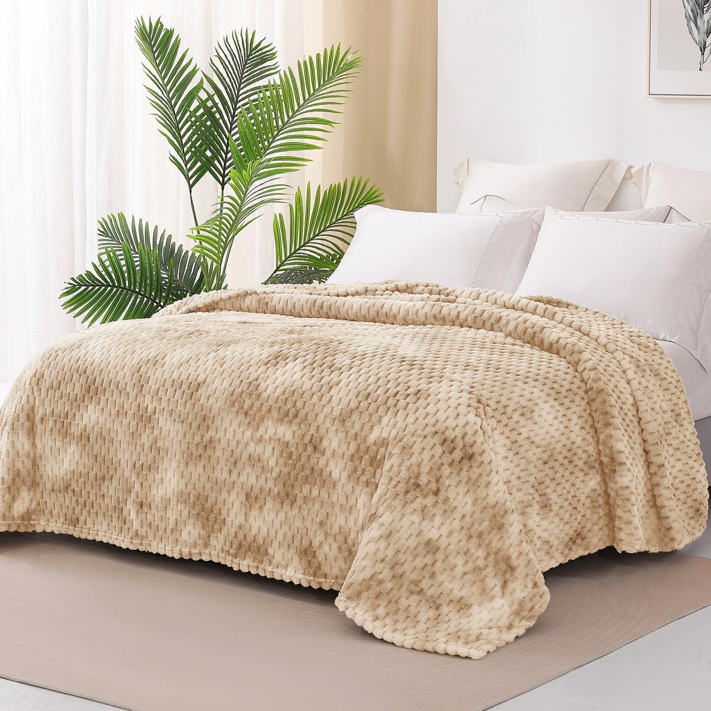 Exclusivo Mezcla Fleece Twin Blanket for Bed, Extra Large Fuzzy Tie-dye Camel Bed Blankets, Soft Cozy Plush Sofa Throws for All Seasons, 60x80 Inches