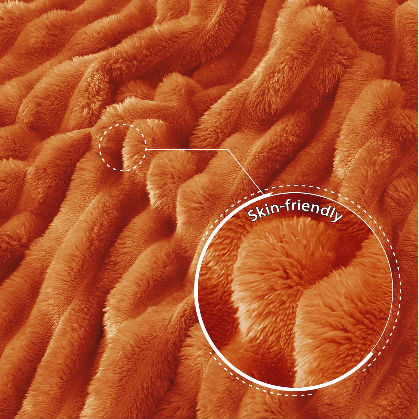 Exclusivo Mezcla Twin Size Flannel Fleece Blanket, Super Soft 3D Striped Jacquard Blanket for Bed, Lightweight Fuzzy Cozy Blankets, Burnt Orange, 60"x80"