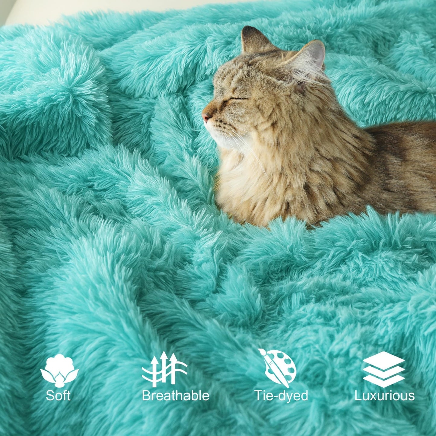 Exclusivo Mezcla Fuzzy Faux Fur Throw Blanket, Reversible Shaggy Sherpa Fleece Blankets,Fluffy Plush Warm Throws for Couch, Bed, 50x60 Inches, Teal