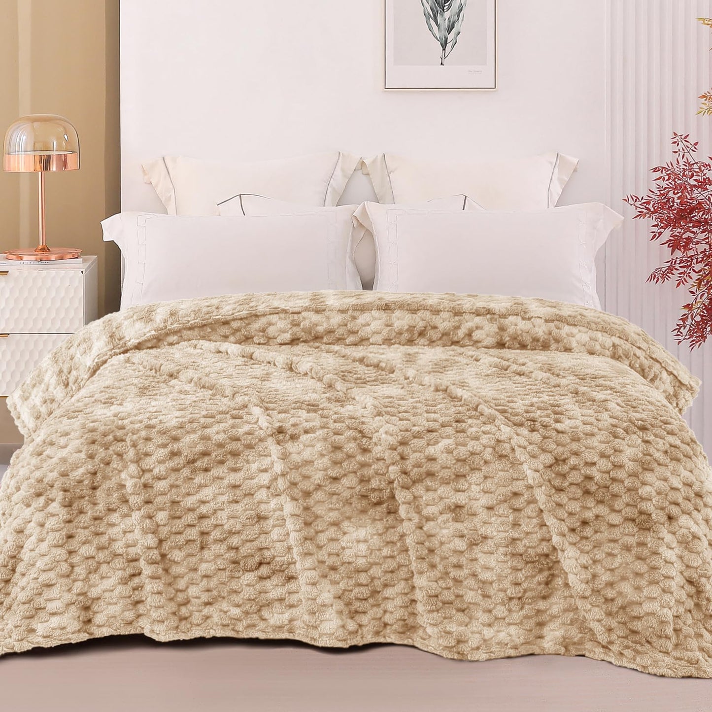 Exclusivo Mezcla Fleece Twin Blanket for Bed, Extra Large Fuzzy Tie-dye Camel Bed Blankets, Soft Cozy Plush Sofa Throws for All Seasons, 90x66 Inches
