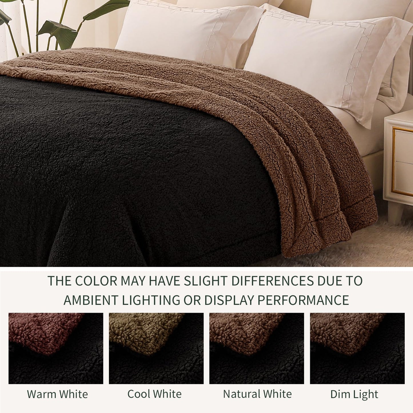 Exclusivo Mezcla Reversible Sherpa Throw Blanket for Couch, Thick and Warm Fleece Blankets for Winter, Soft Plush Fluffy, 50x60 Inches, Black/ Coffee