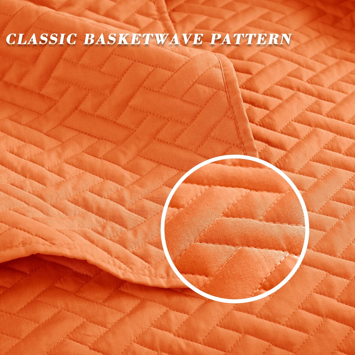 Exclusivo Mezcla 3-Piece King Size Quilt Set with Pillow Shams, Basket Quilted Bedspread/Coverlet/Bed Cover(96x104 Inches, Orange) -Soft, Lightweight and Reversible