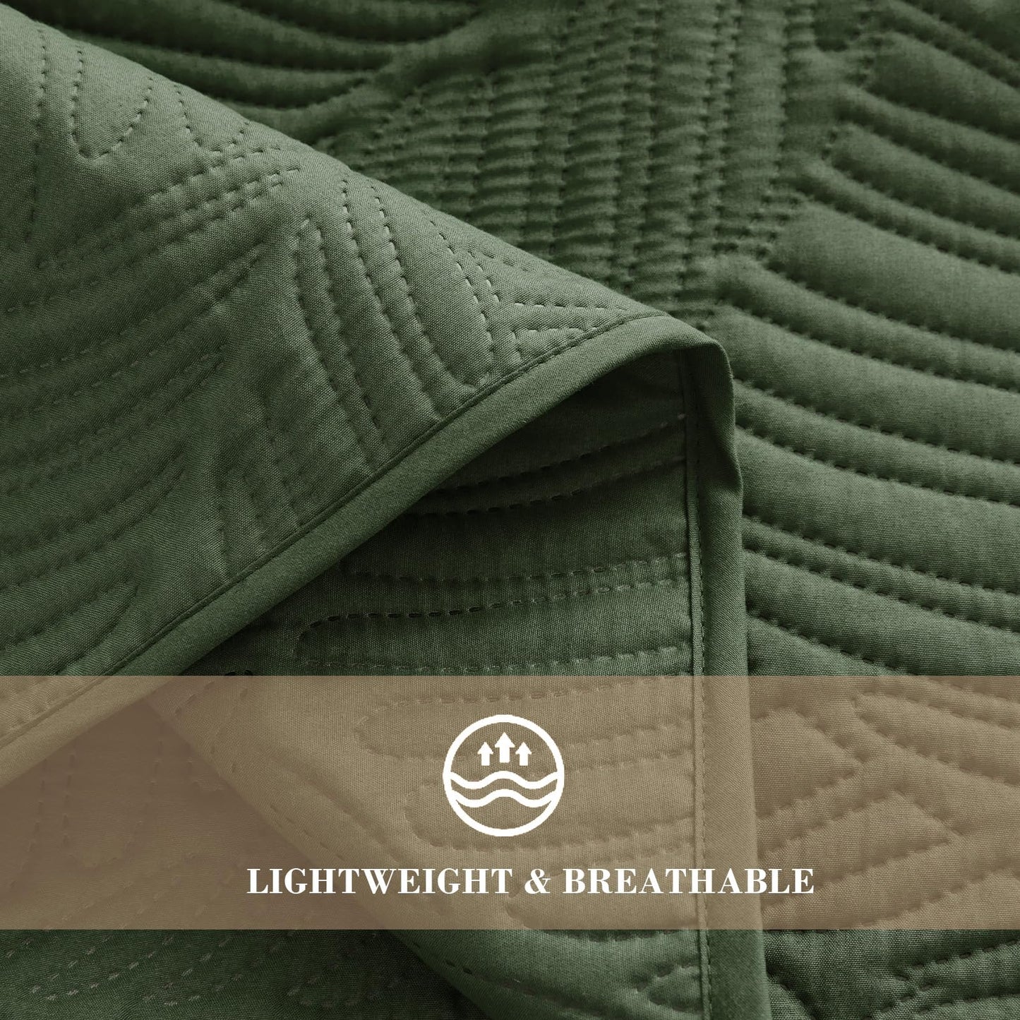 Exclusivo Mezcla Twin Quilt Bedding Set, Lightweight Olive Green Quilts Twin Size for All Seasons, Soft Microfiber Bedspreads Coverlets Bed Cover with Leaf Pattern, 2 Piece