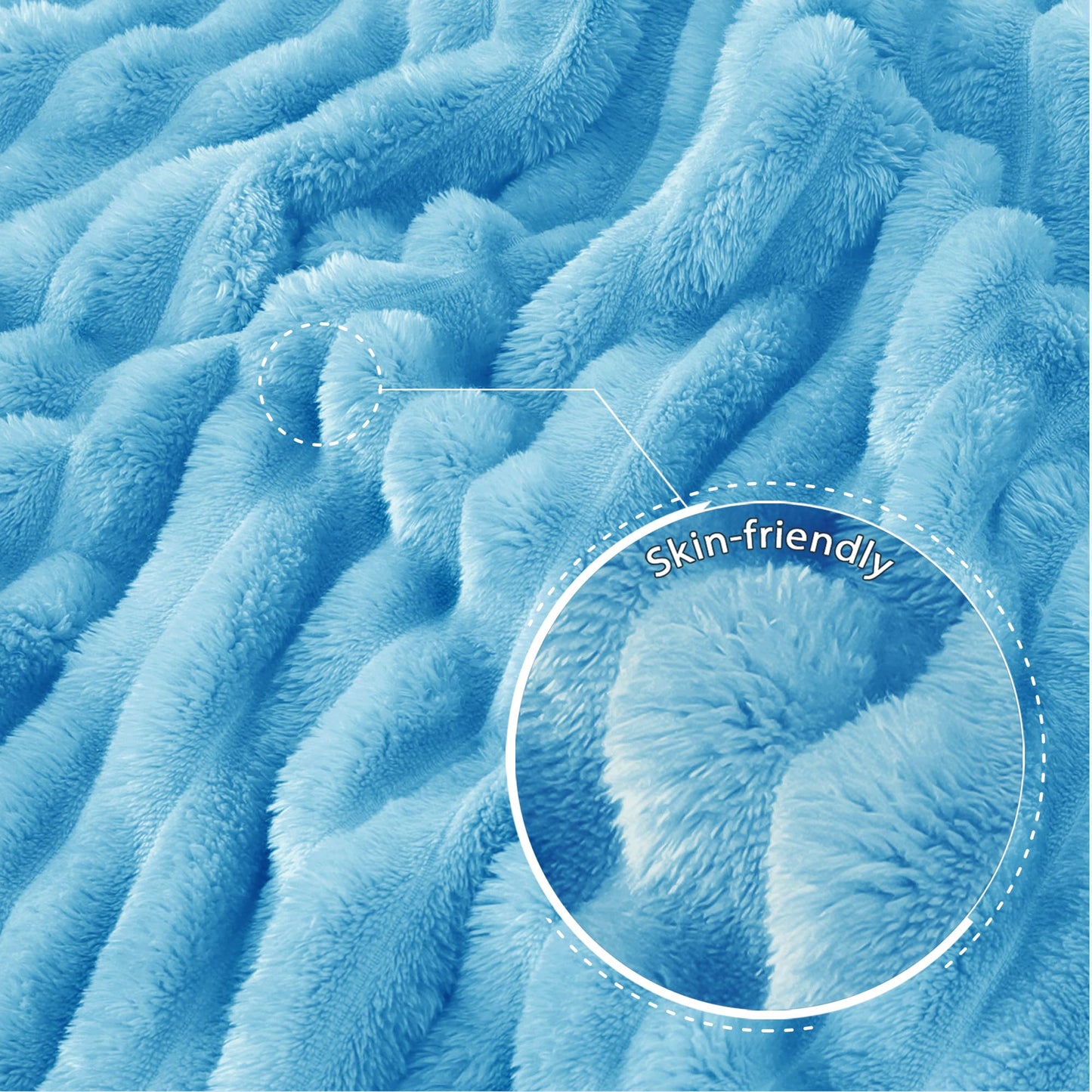 Exclusivo Mezcla Twin Size Flannel Fleece Blanket, Super Soft 3D Striped Jacquard Blanket for Bed, Lightweight Fuzzy Cozy Blankets, Blue, 60"x80"