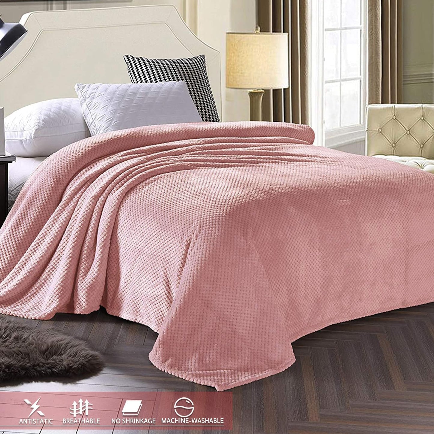 Exclusivo Mezcla Fleece Bed Blanket Twin Size, Super Soft and Warm Blankets for Couch, Sofa and Bed Waffle Textured, Cozy, Fuzzy and Lightweight (Dusty Pink, 60x80 inches)