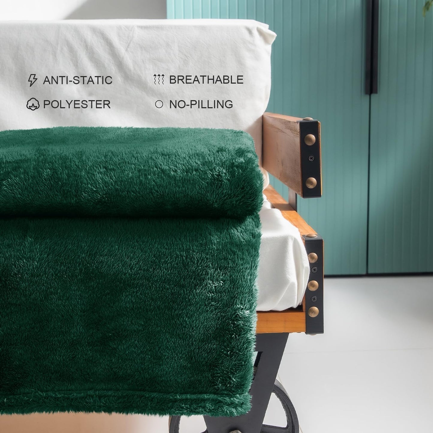 Exclusivo Mezcla Plush Fuzzy Large Fleece Throw Blanket ( 50" x 70", Forest Green)- Soft, Warm& Lightweight